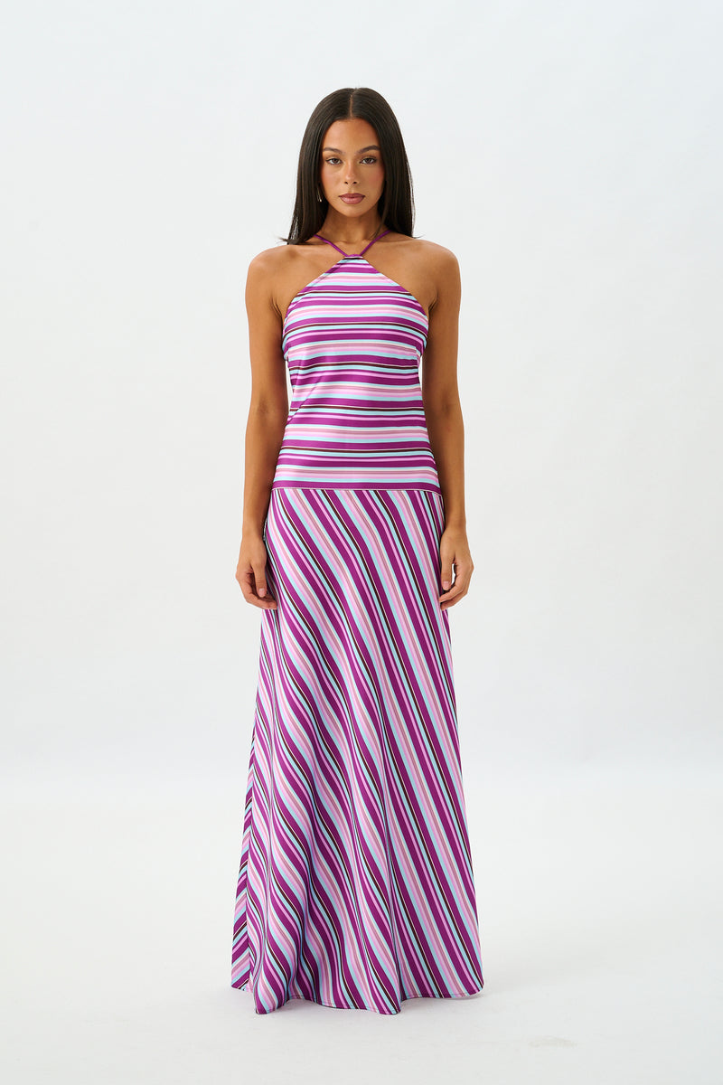 Halter Maxi Dress | Violet Stripe
