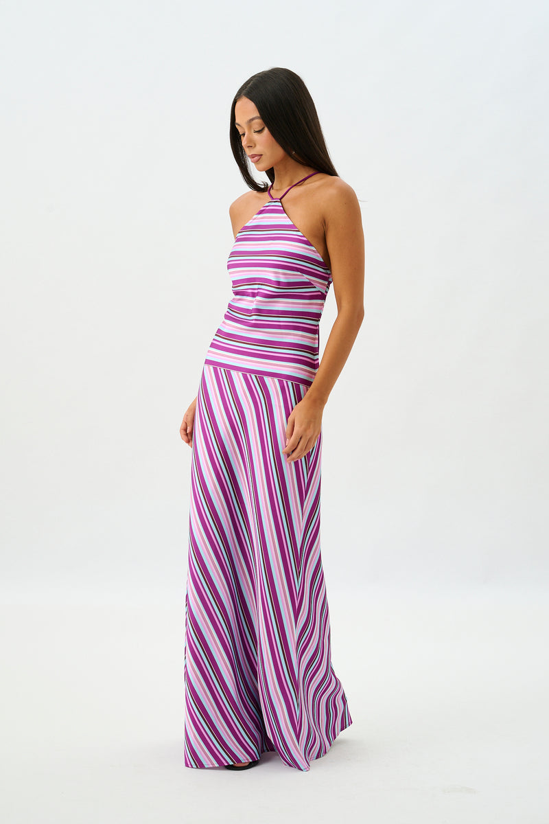 Halter Maxi Dress | Violet Stripe