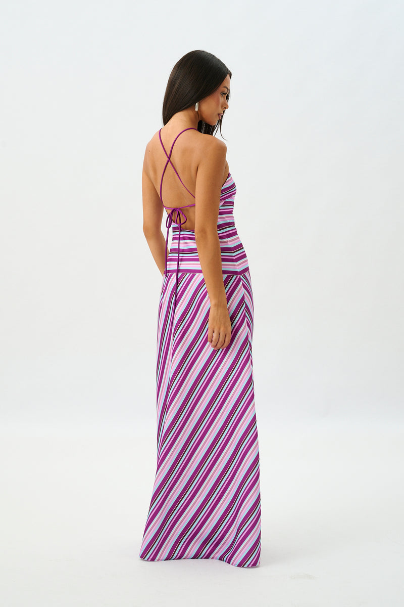 Halter Maxi Dress | Violet Stripe