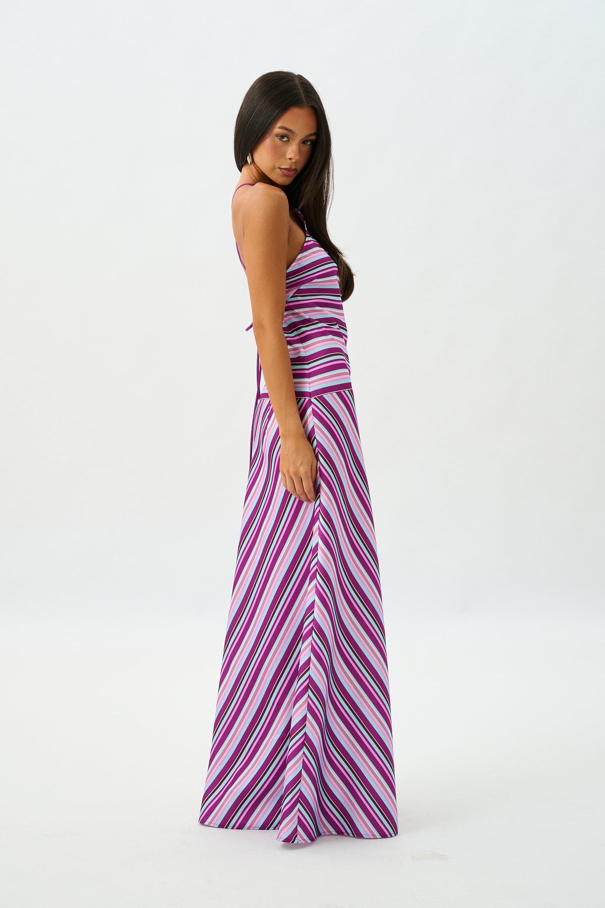Halter Maxi Dress | Violet Stripe