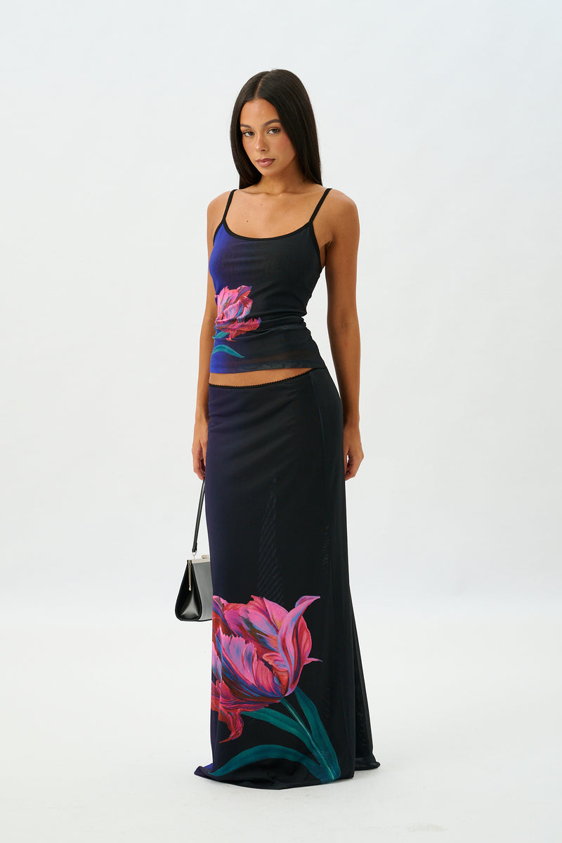 Maxi Skirt | Mesh Cobalt Floral