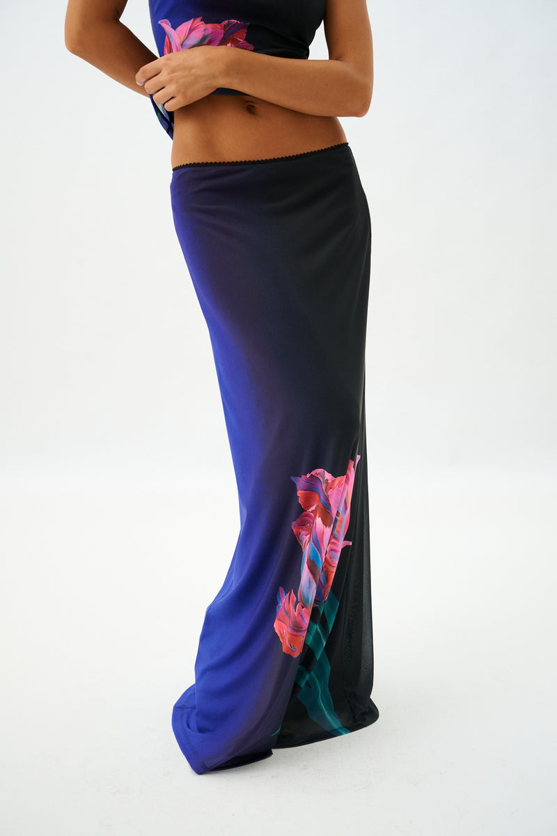 Maxi Skirt | Mesh Cobalt Floral