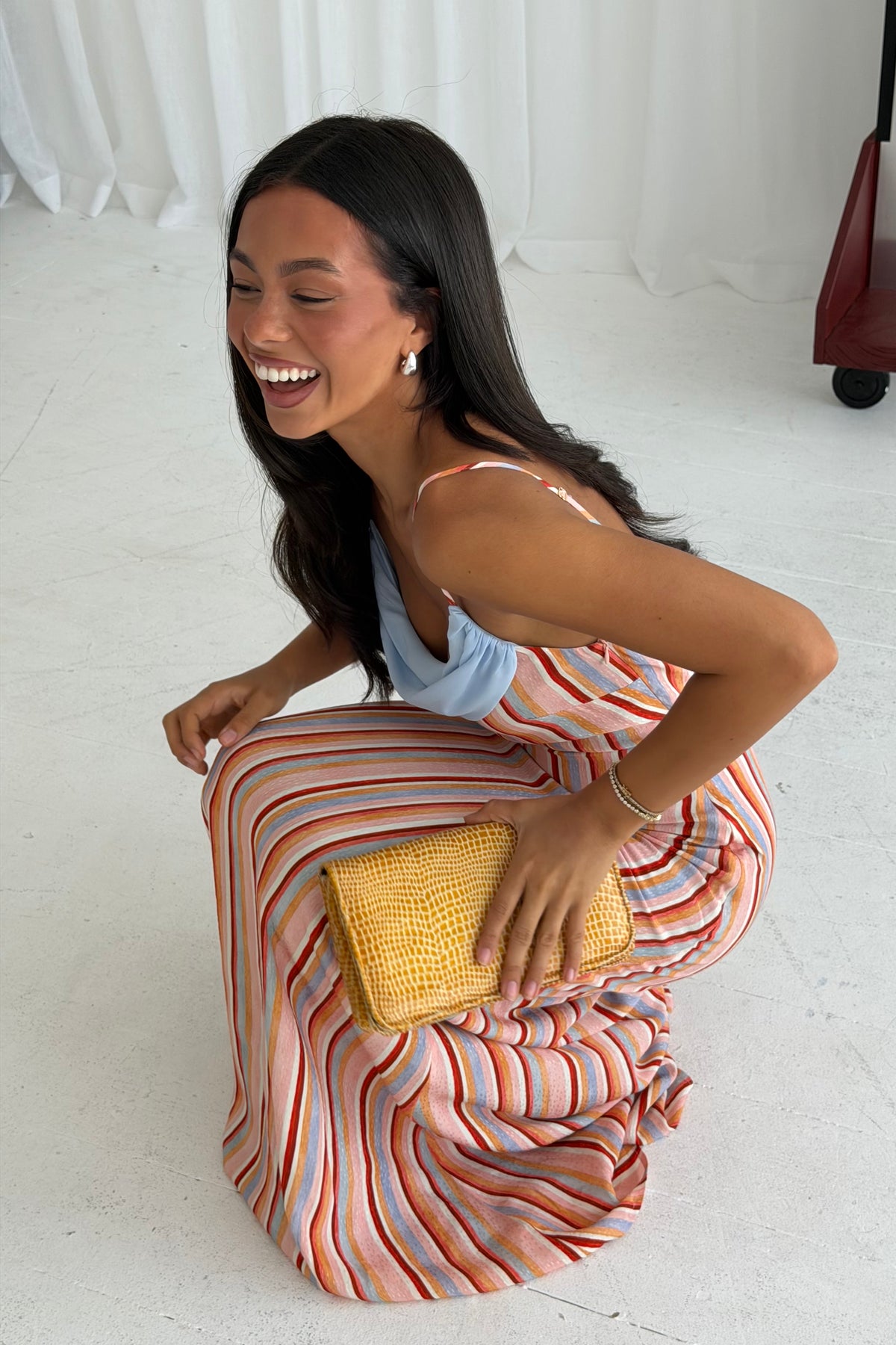 Draped Slip Dress | Blush Stripe
