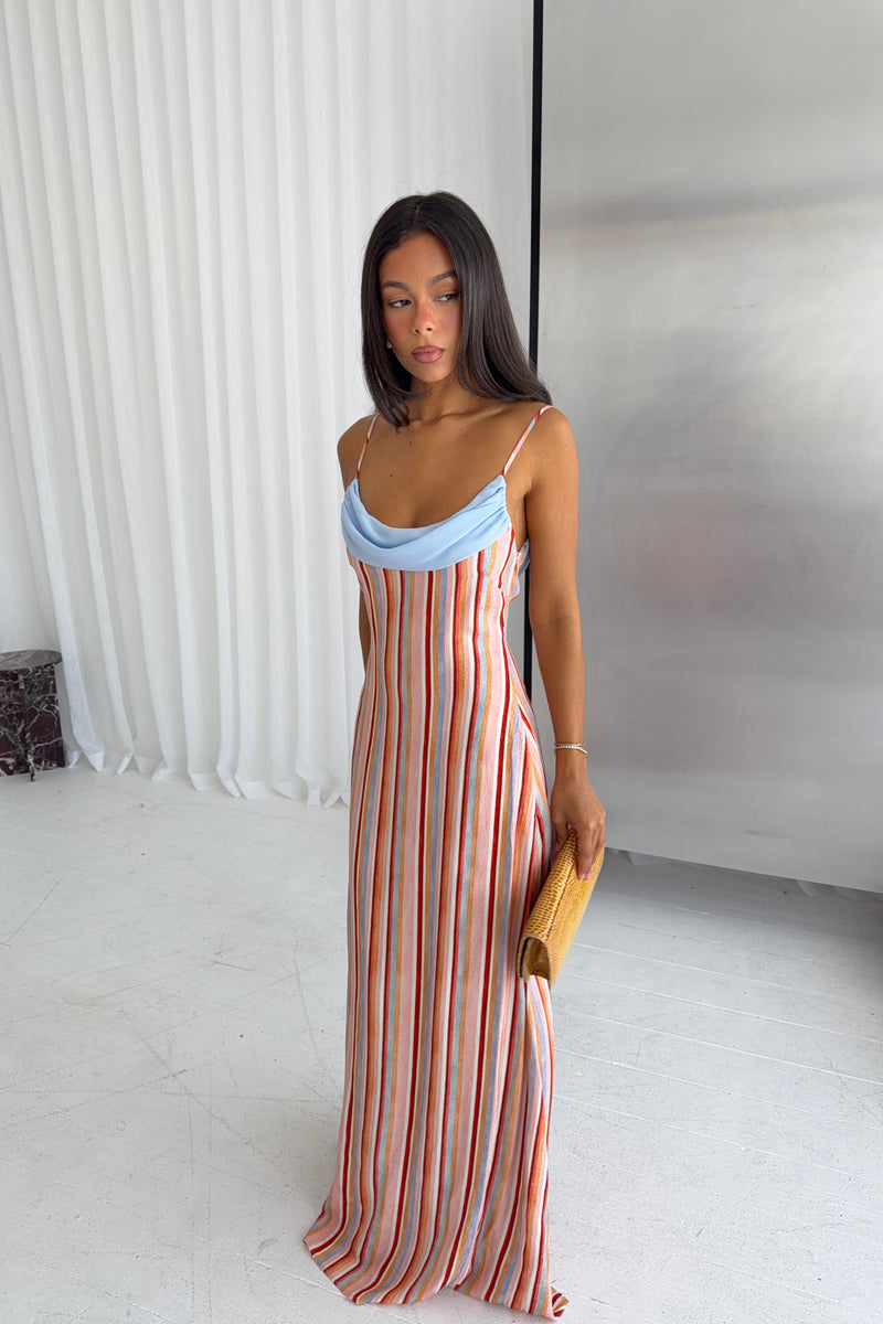 Draped Slip Dress | Blush Stripe