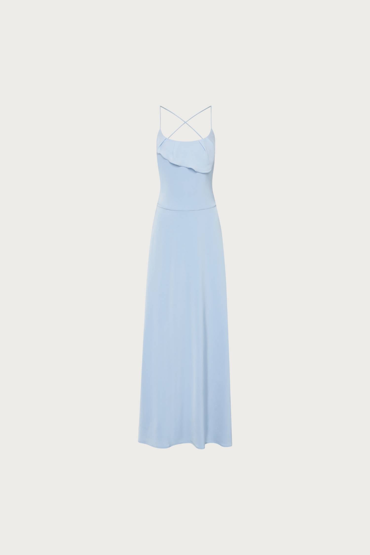 Frill Backless Maxi Dress | Baby Blue Satin