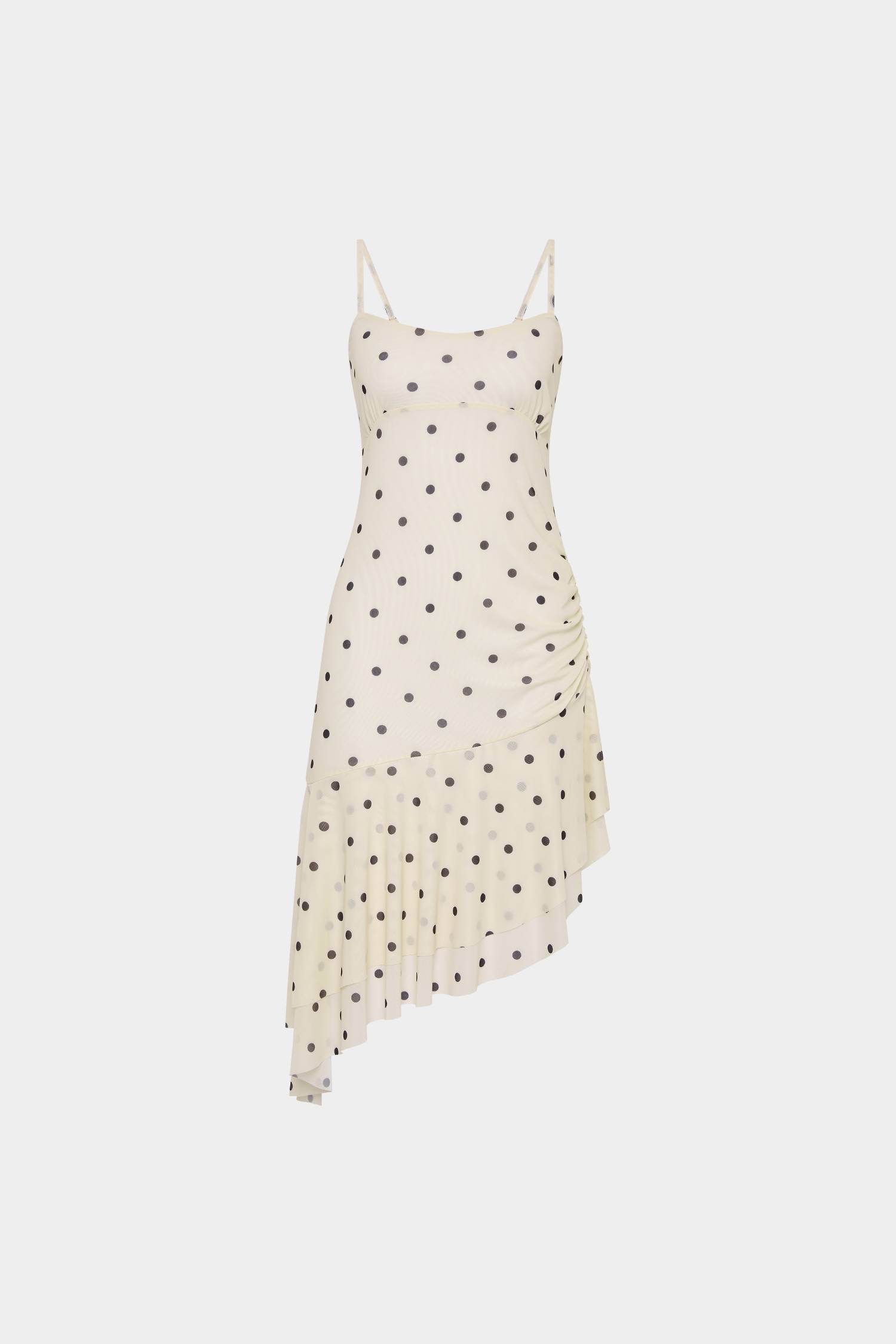Asymmetric Frill Midi Dress | Ivory Polka
