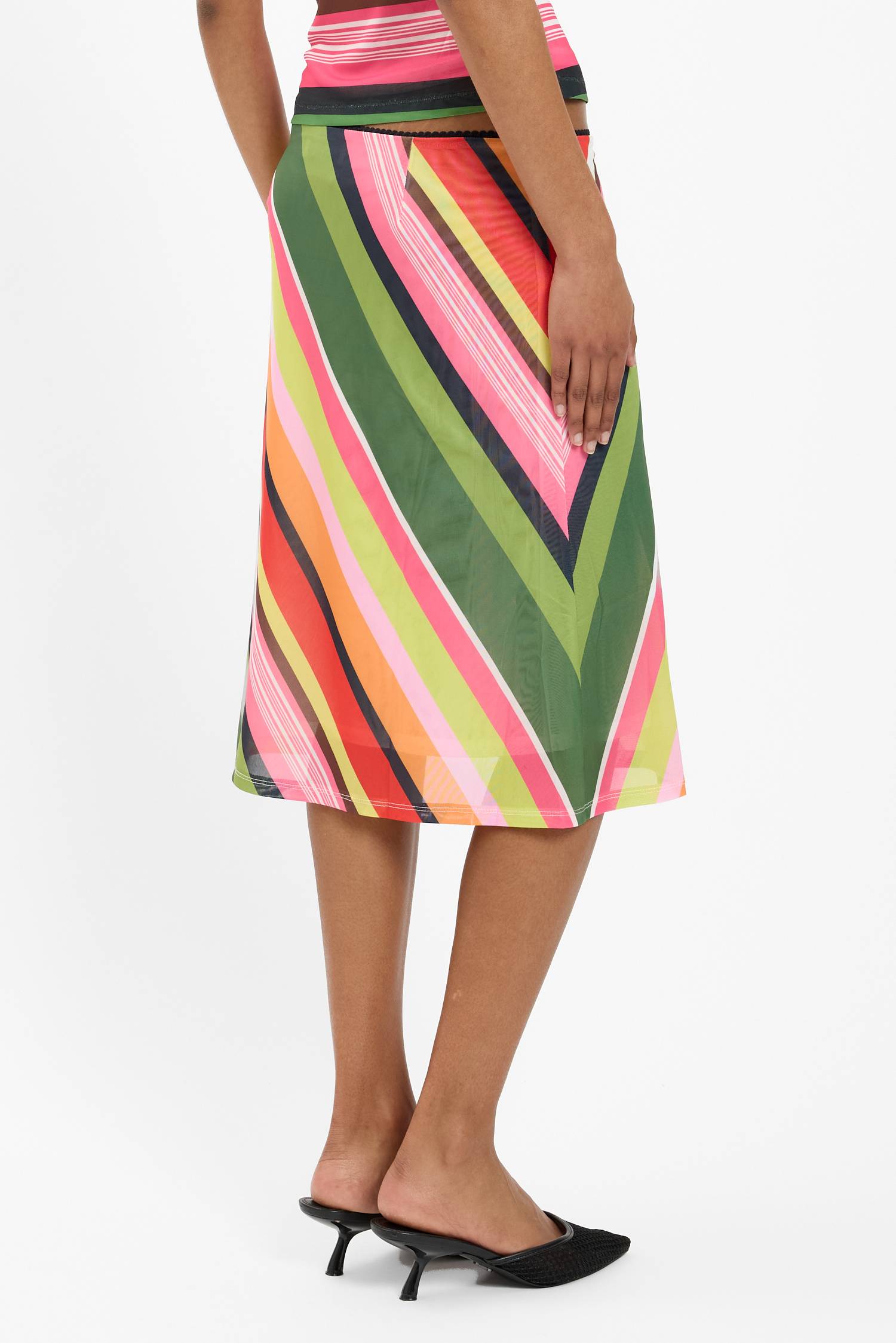 Midi Skirt | Mesh Emerald Stripe