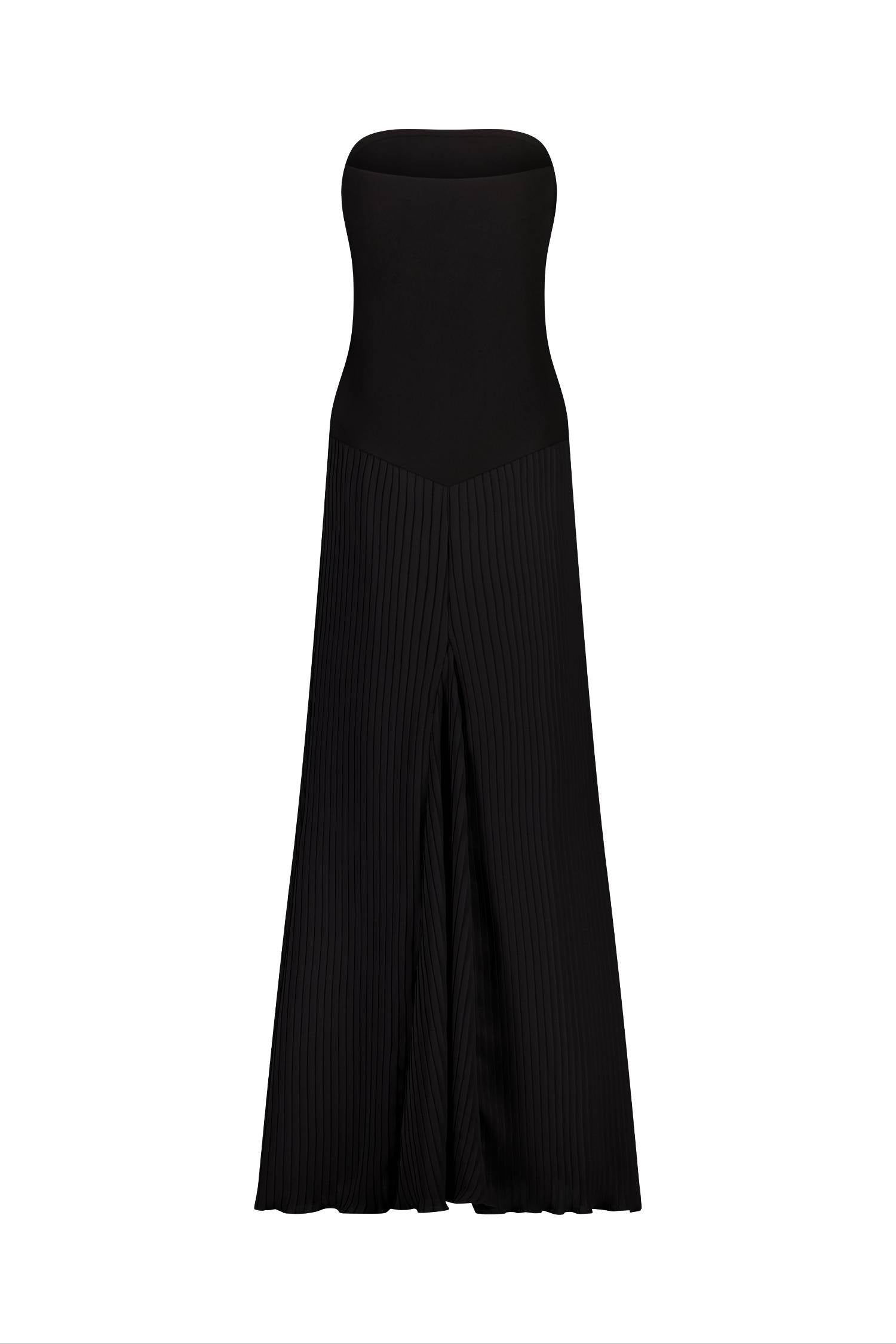 Strapless Ruched Dress | Black Pleat