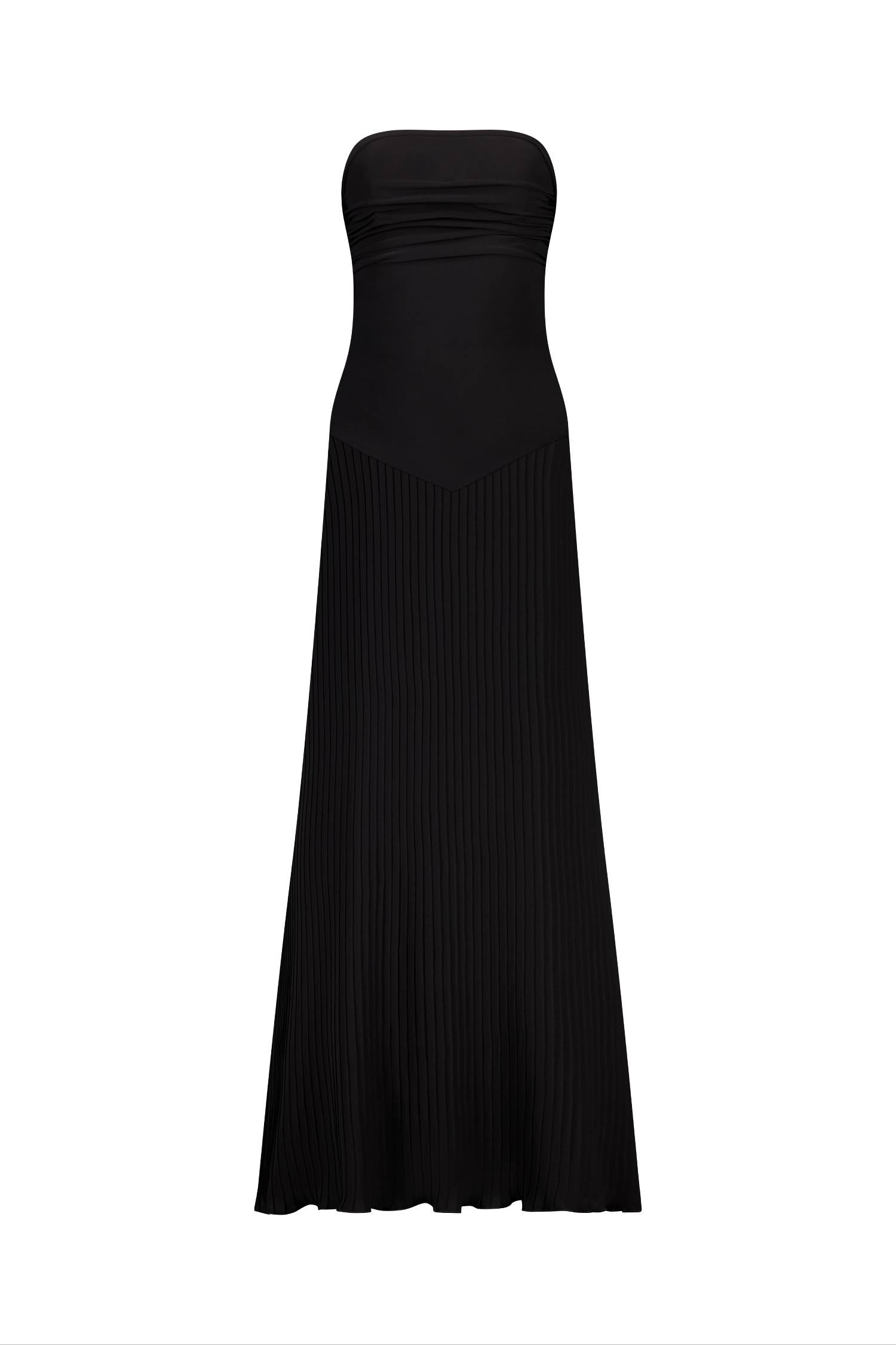 Strapless Ruched Dress | Black Pleat