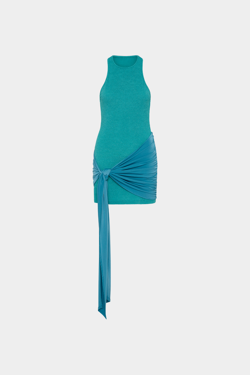 Racer Textured Wrap Dress | Ocean Blue