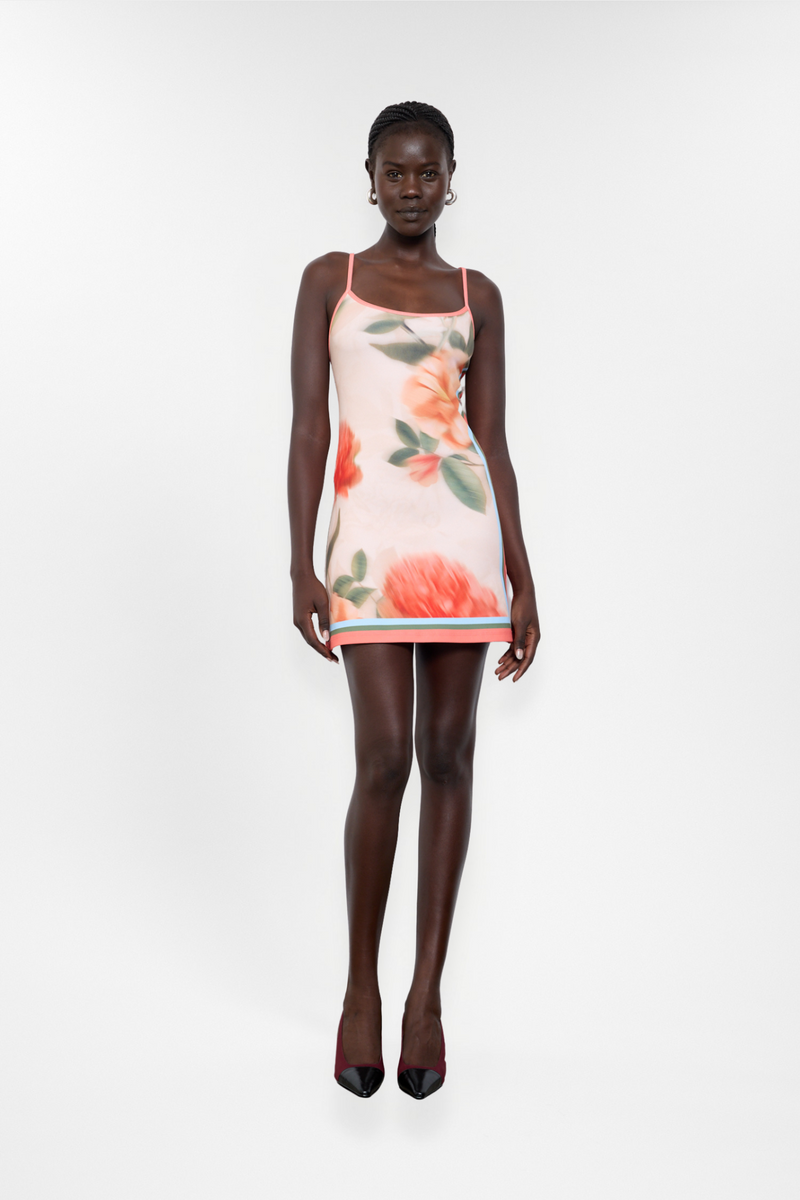 Fitted Mini Dress | Peach Floral