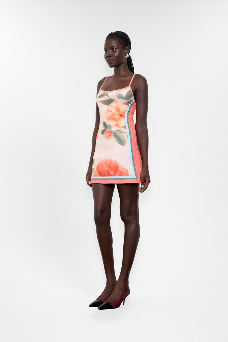 Fitted Mini Dress | Peach Floral