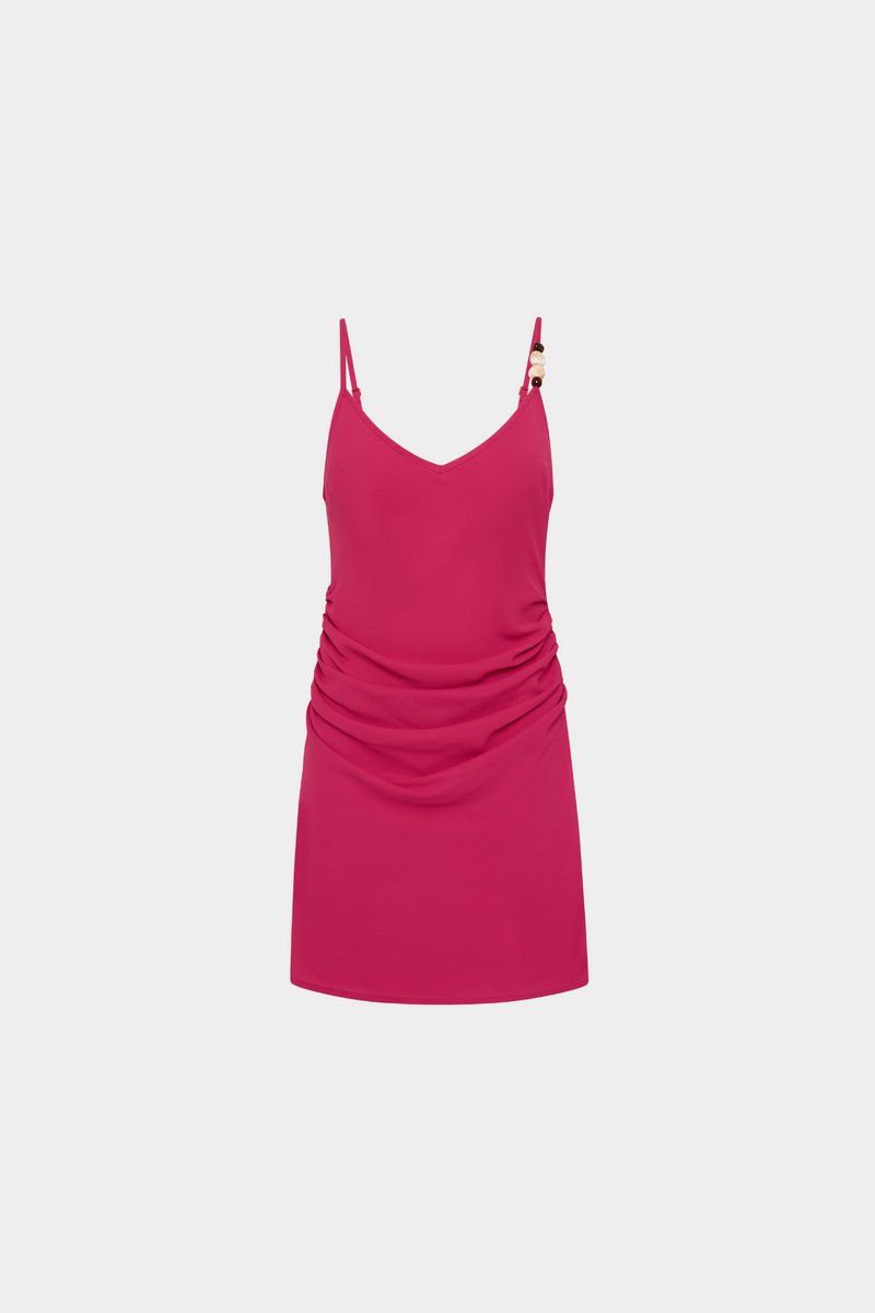 Georgette Draped Mini Dress | Beaded Fuchsia