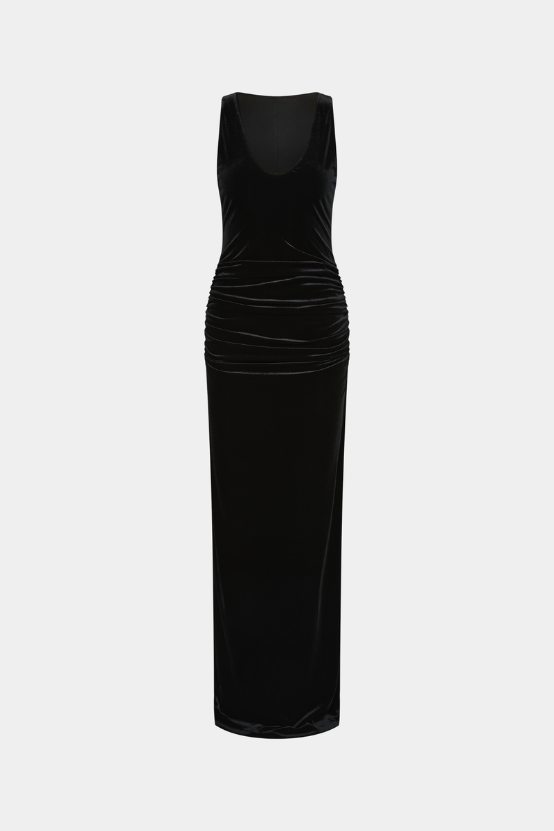 Ruched Velour Gown | Black