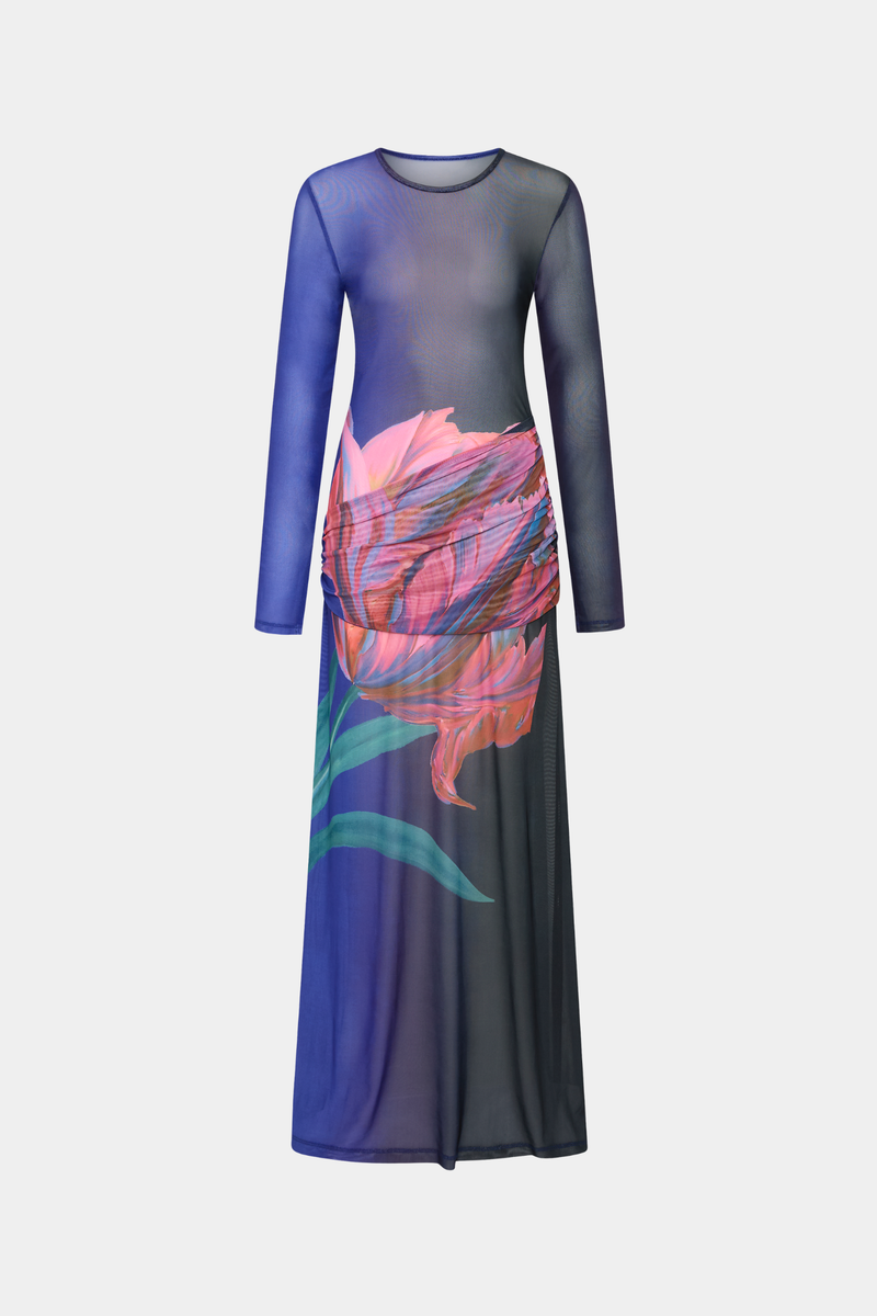 Wrap Mesh Maxi Dress | Cobalt Floral