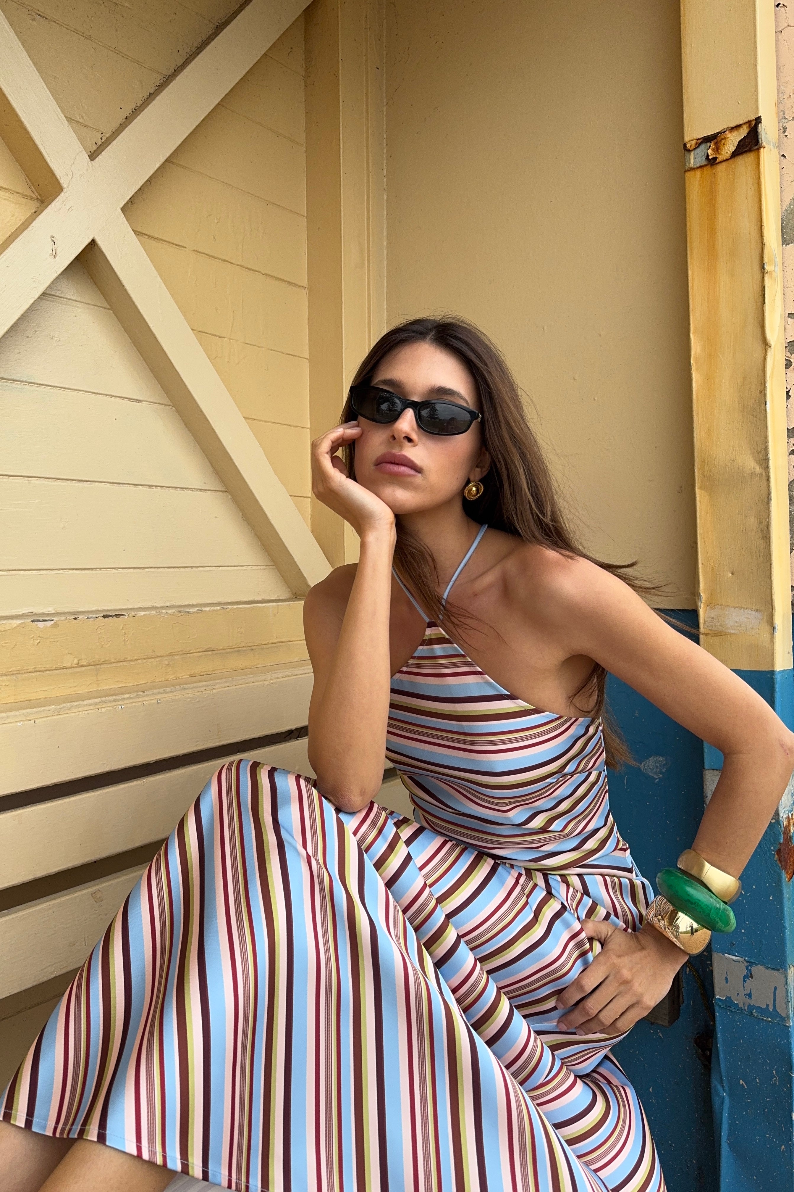 Halter Maxi Dress | Vintage Stripe