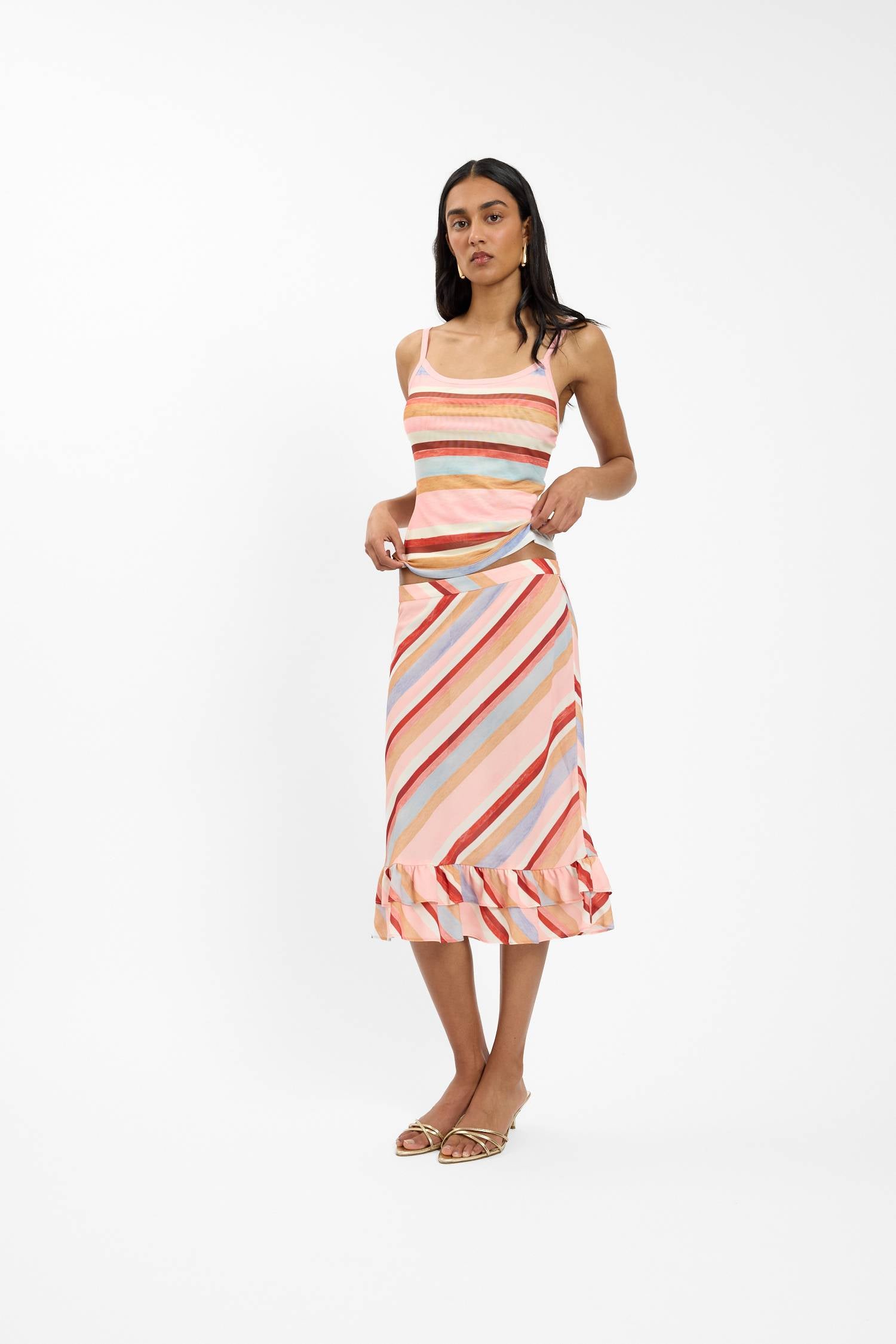 Frill Midi Skirt | Blush Stripe