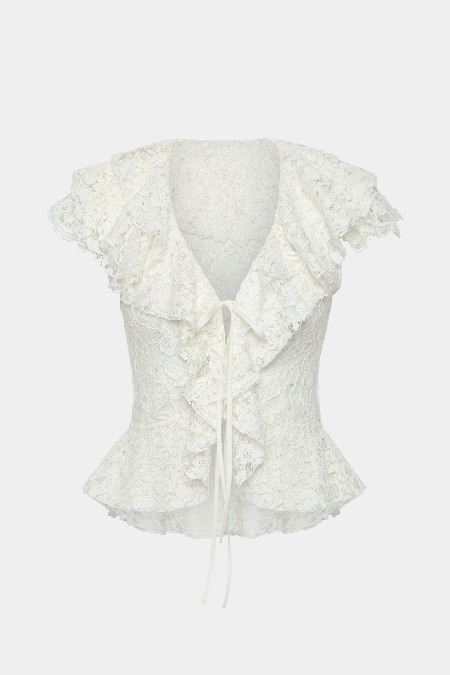 Frill Cap Sleeve Cardigan | White Lace