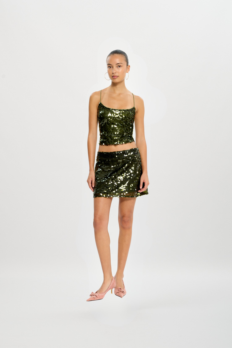 Clara Skirt | Forest Green Sequin
