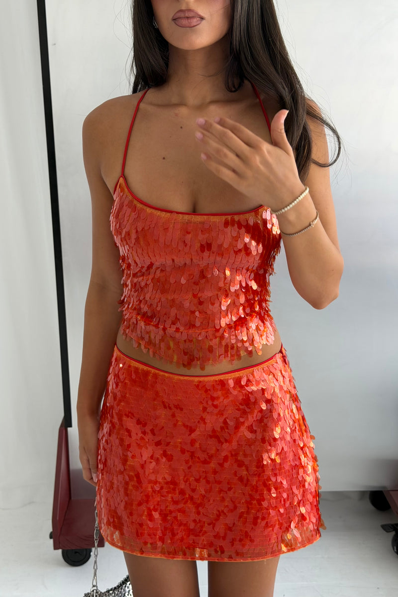 Backless Top | Burnt Orange Sequin