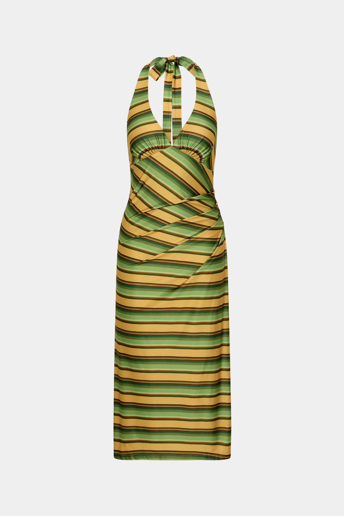 Pleated Backless Halter Dress | Gold Stripe