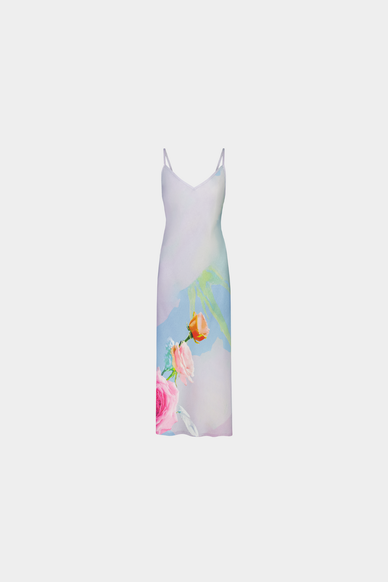 Bias Midi Slip Dress | Baby Blue Floral
