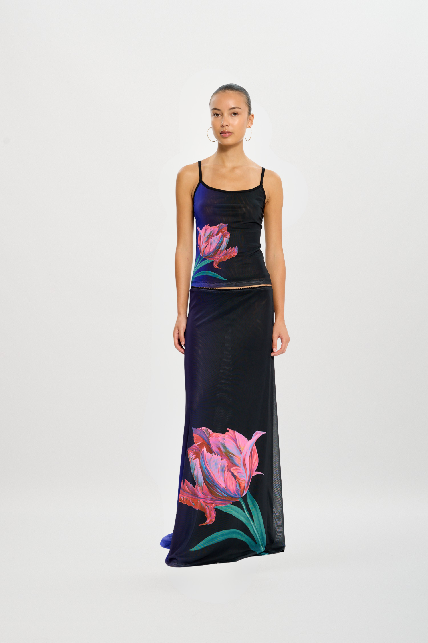 Maxi Skirt | Mesh Cobalt Floral