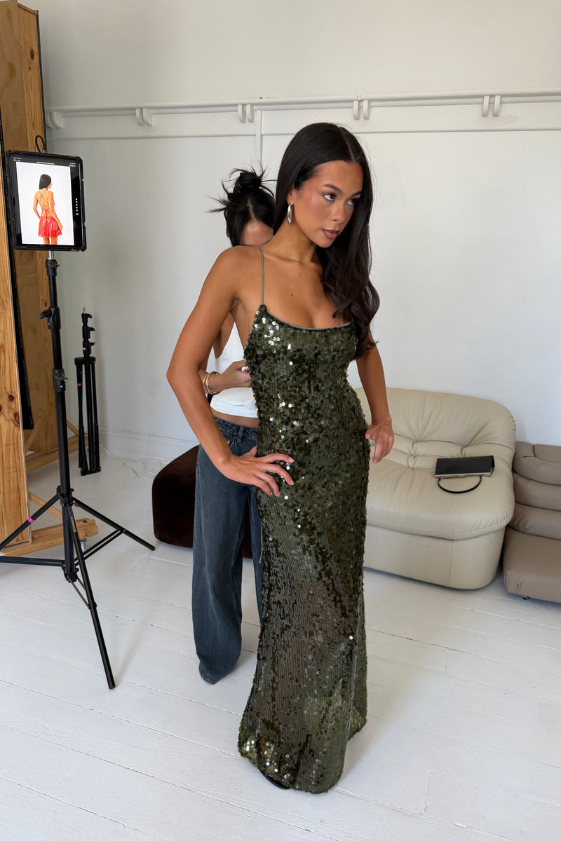Backless Gown | Forest Green Sequin