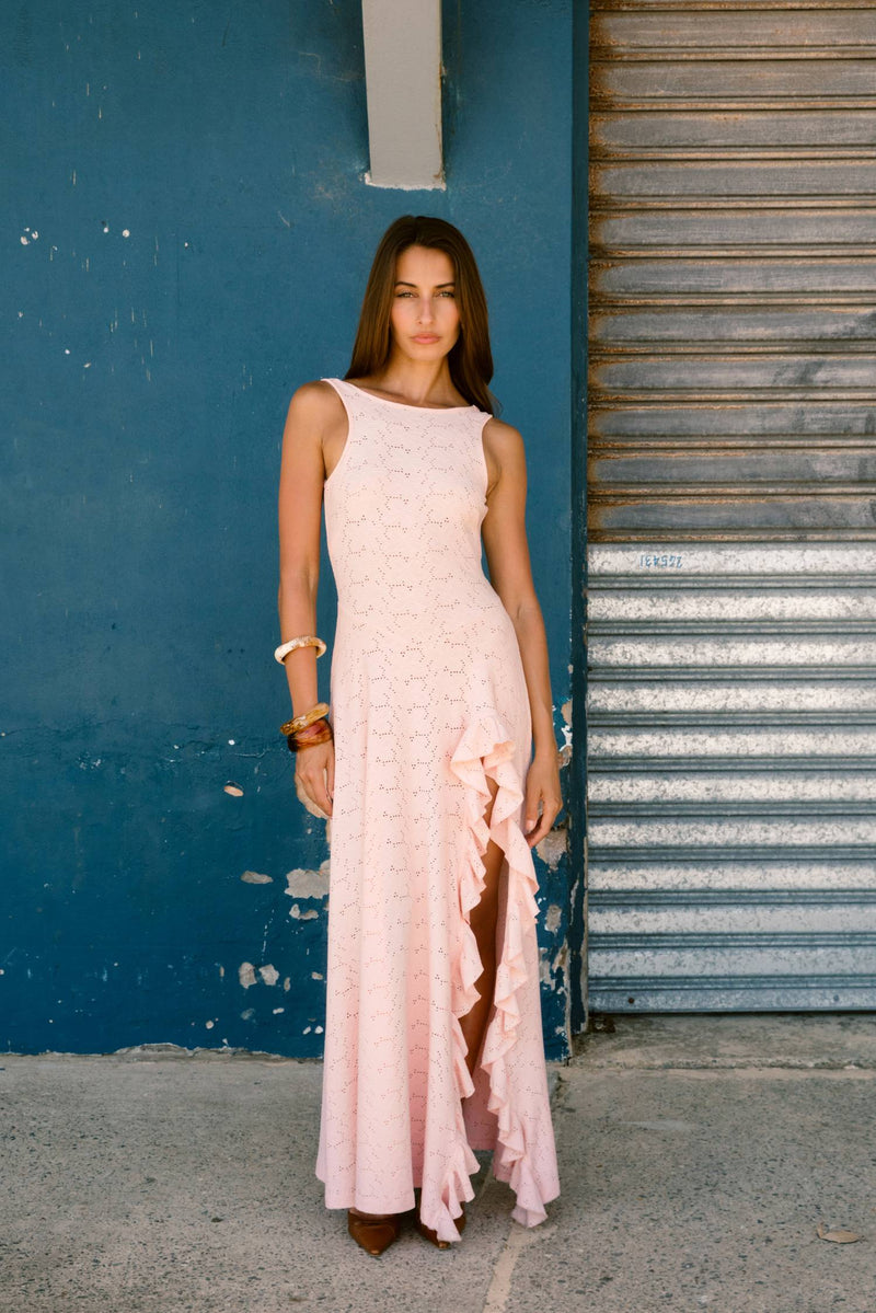 Ruffled Maxi Dress | Coral Pink