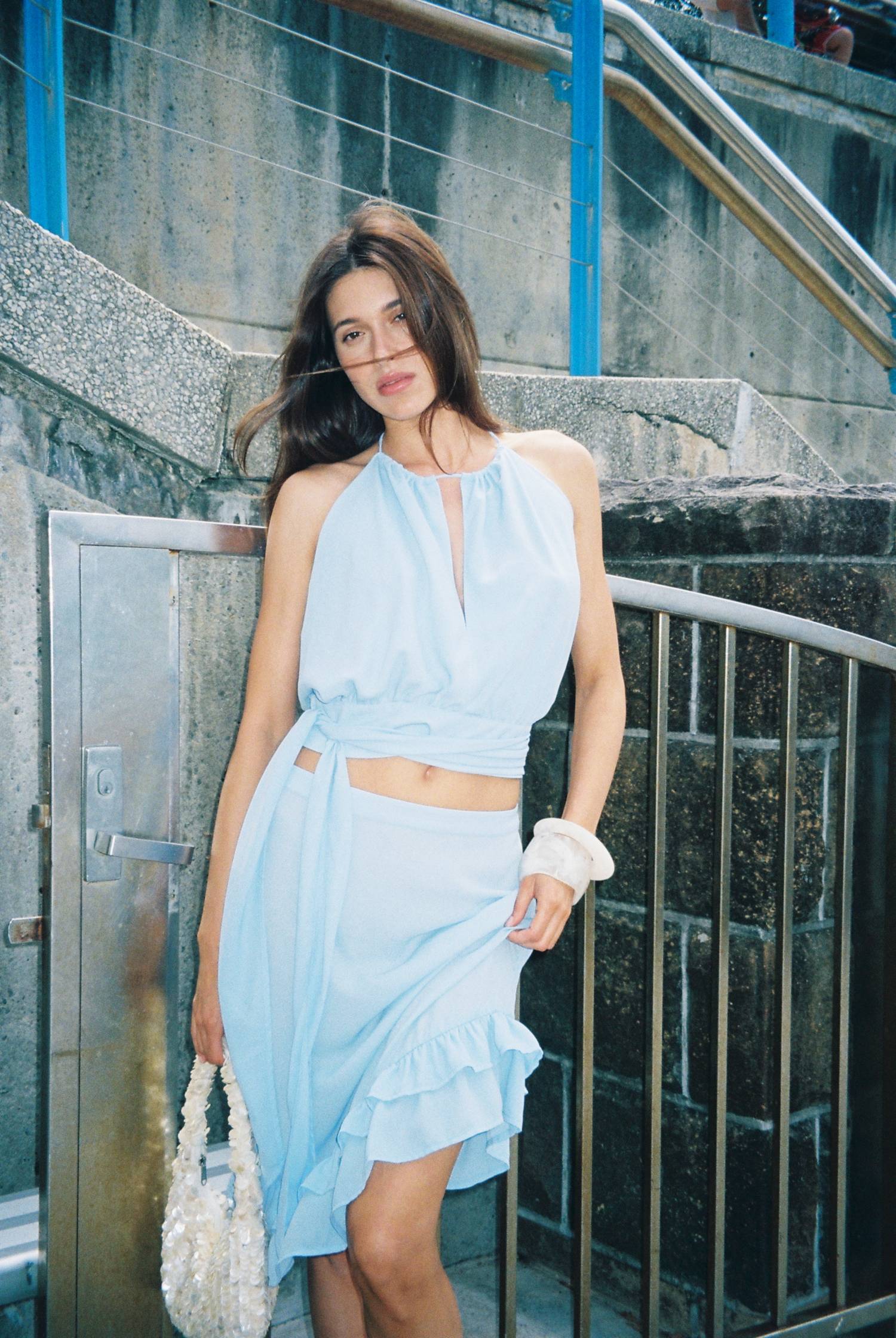 Frill Midi Skirt | Baby Blue