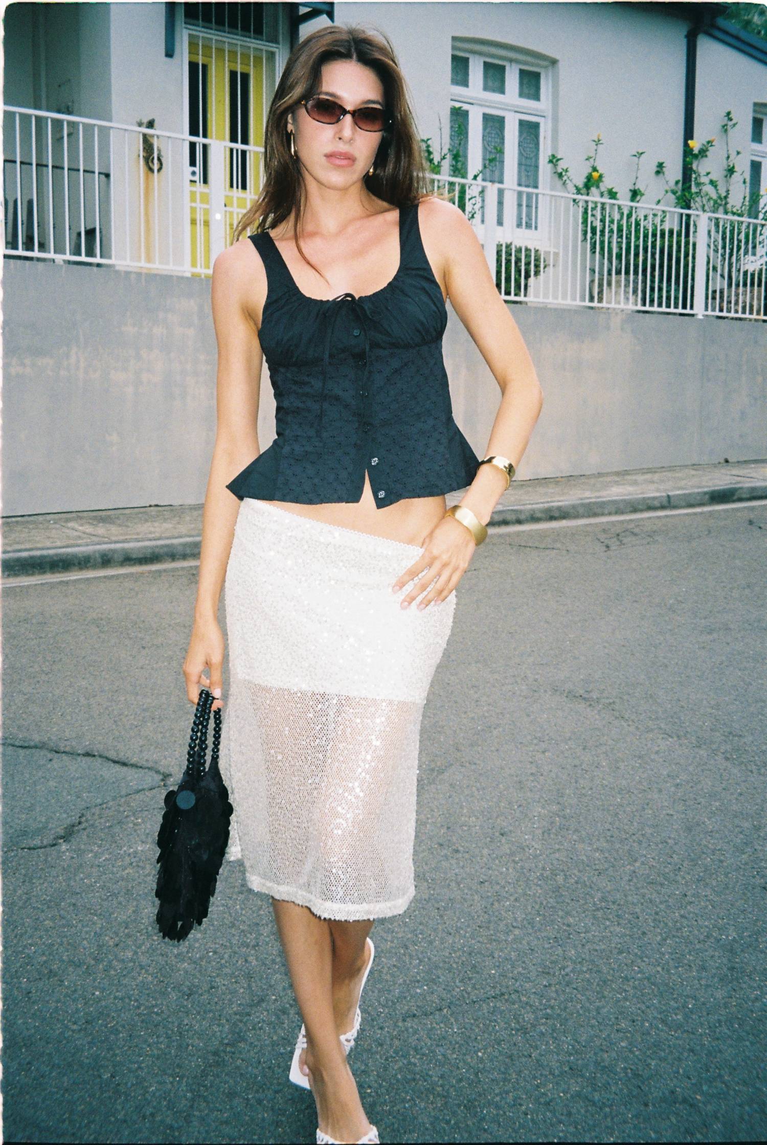 Peplum Embroidered Top | Black