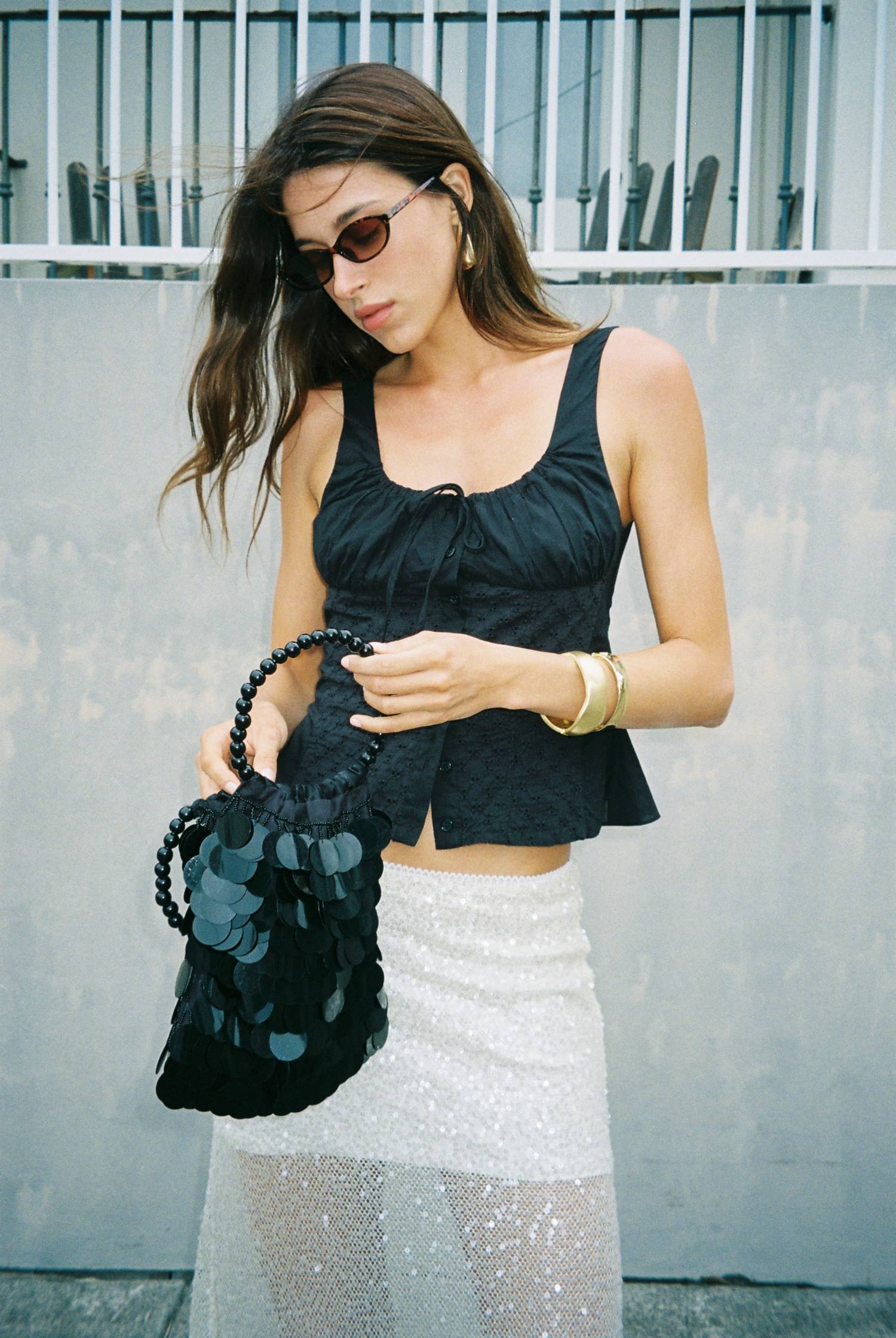 Peplum Embroidered Top | Black