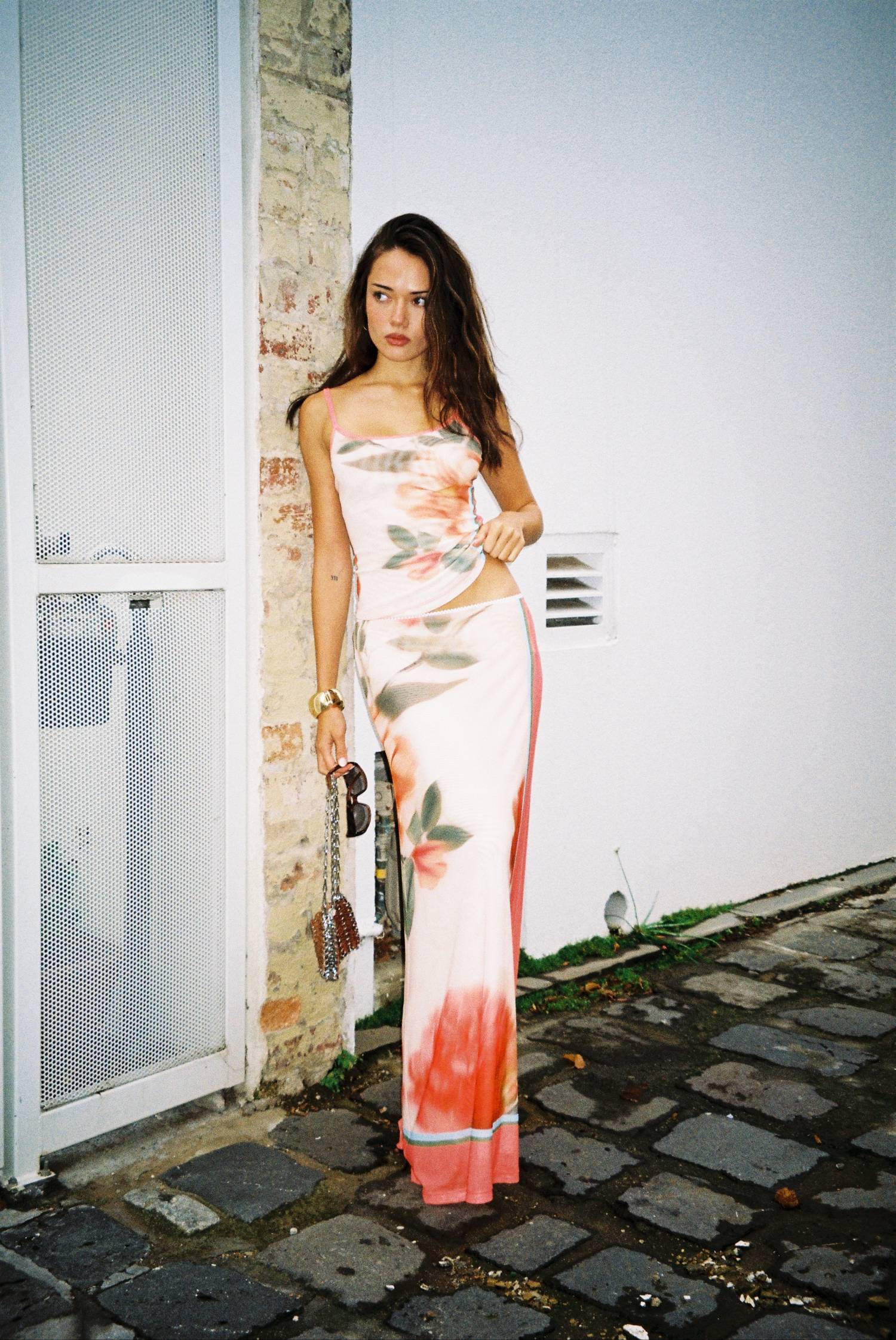 Maxi Skirt | Mesh Peach Floral
