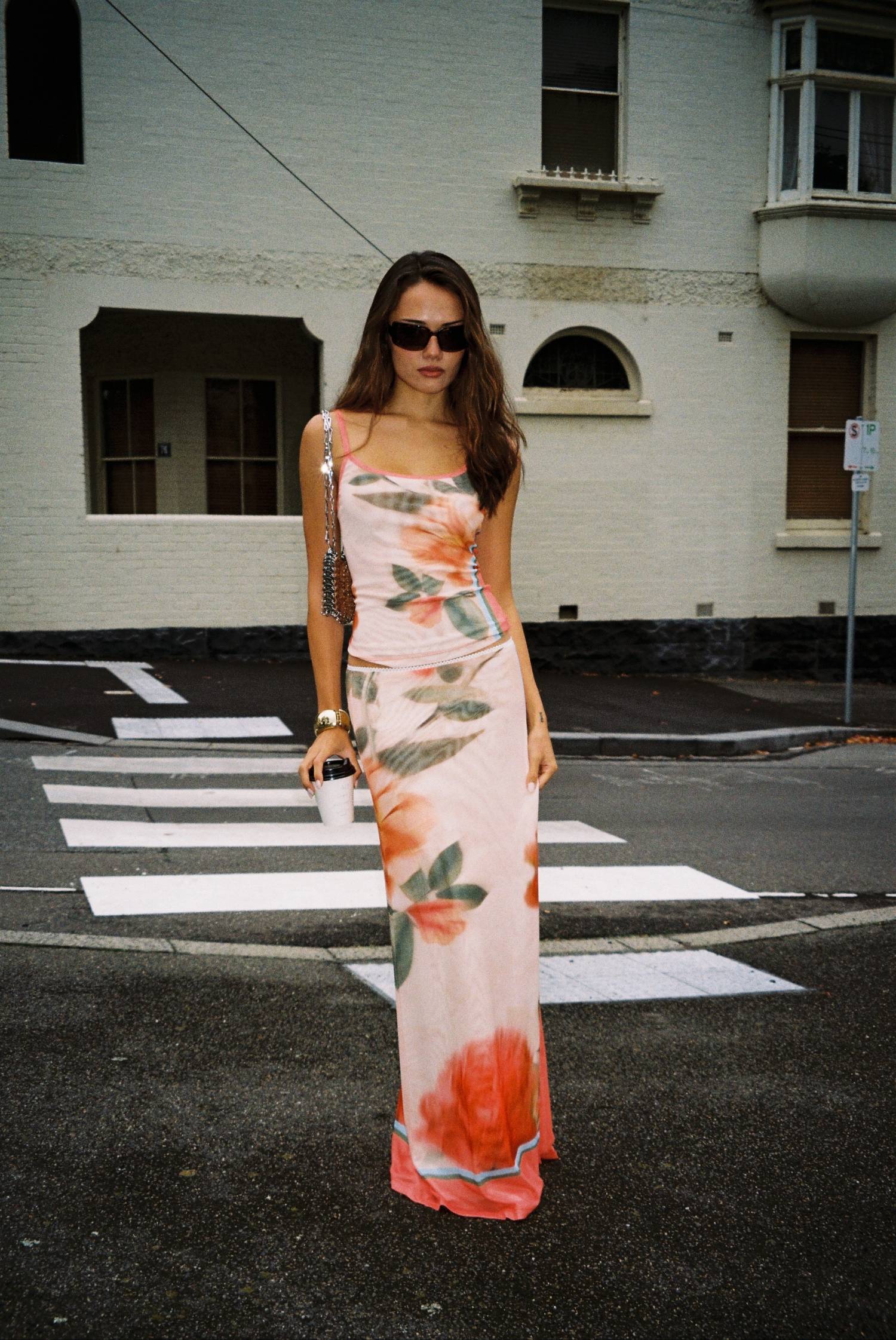 Maxi Skirt | Mesh Peach Floral
