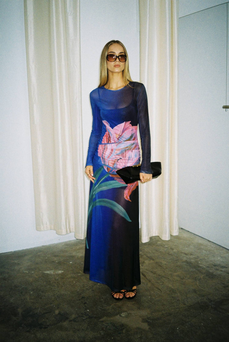 Wrap Mesh Maxi Dress | Cobalt Floral