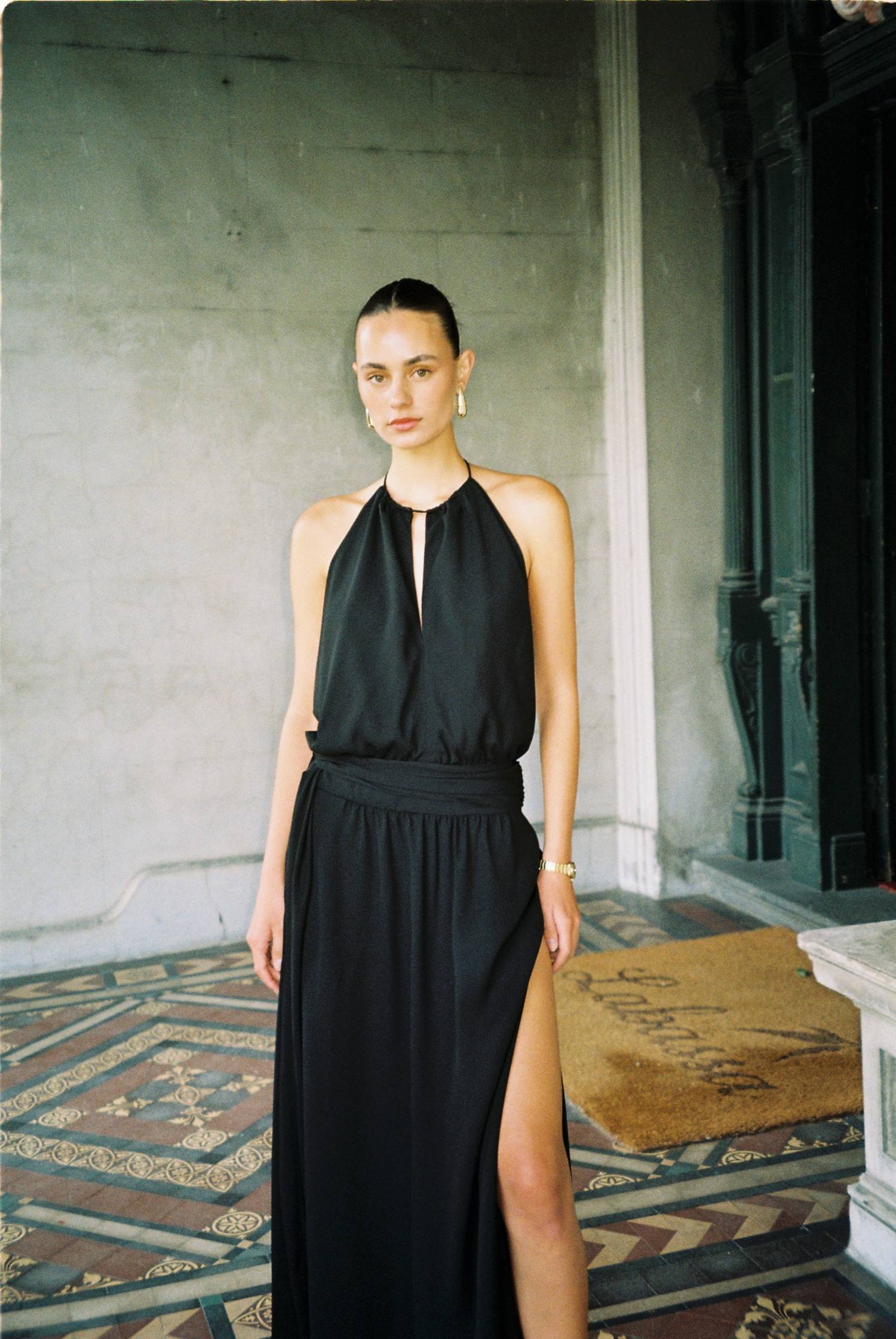 Draped Backless Gown | Black