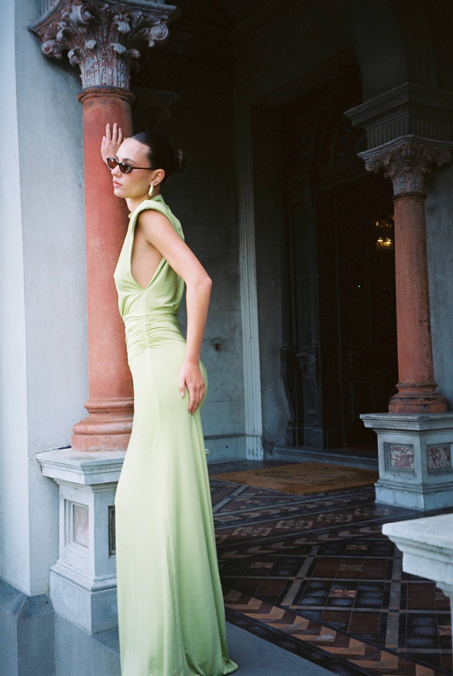 Structured Shoulder Gown | Emerald