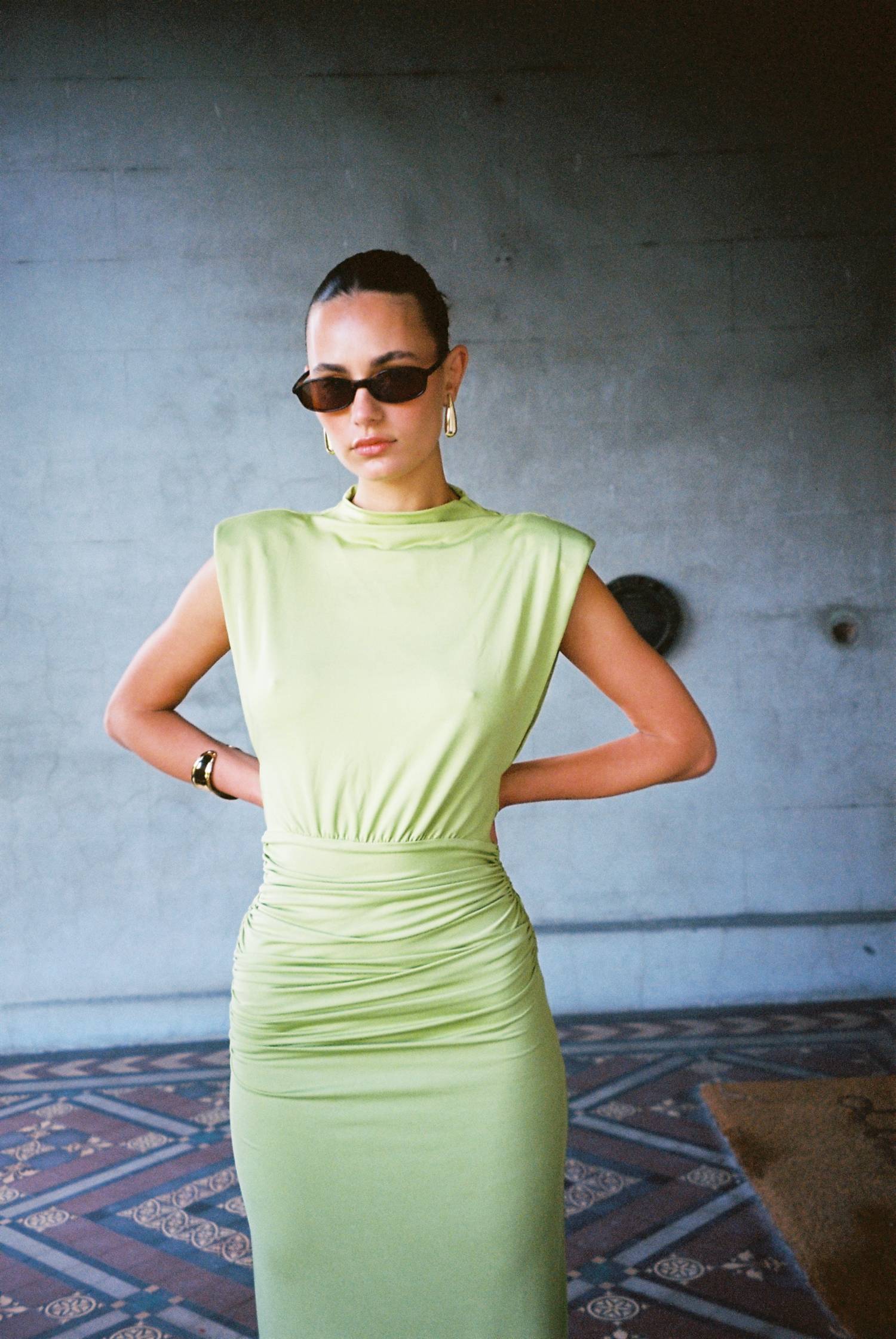 Structured Shoulder Gown | Emerald