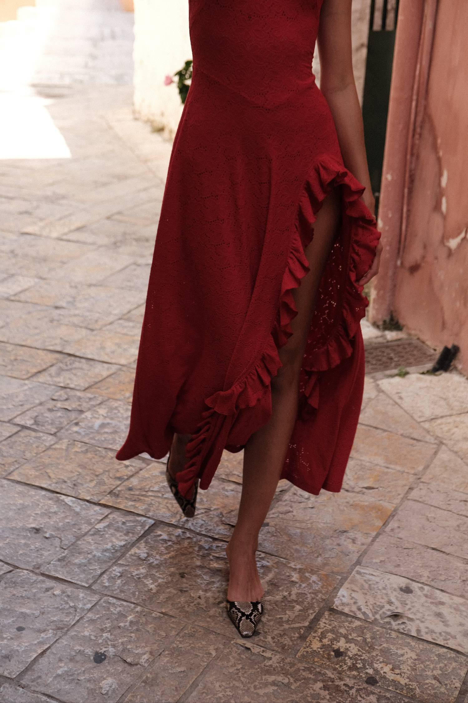 Ruffled Maxi Dress | Deep Red