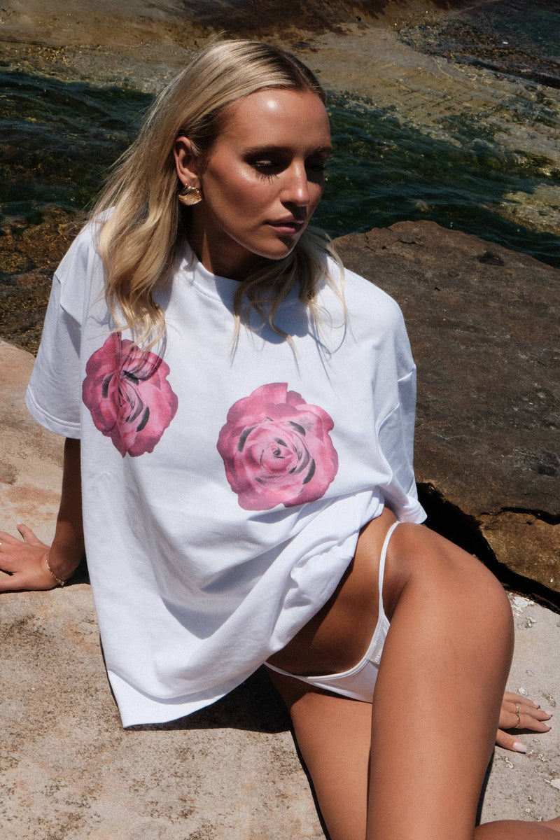 Oversized Tee | White Rose