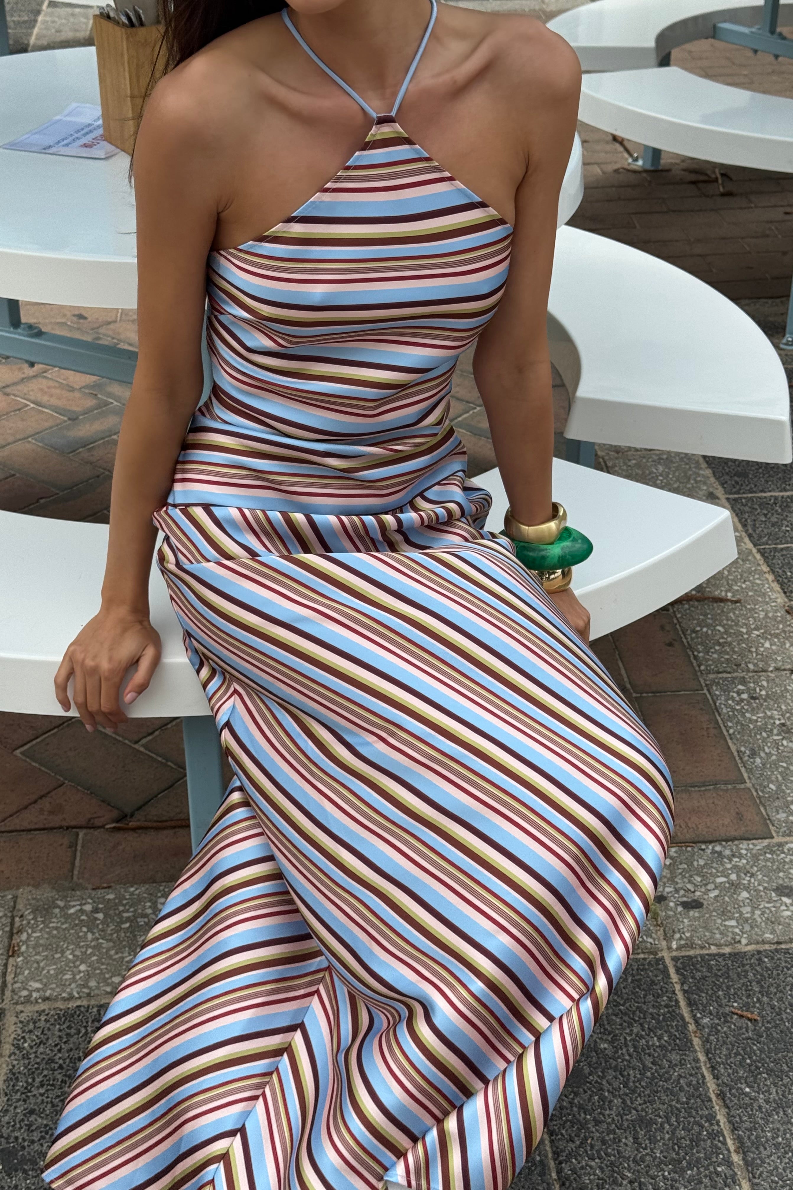 Halter Maxi Dress | Vintage Stripe