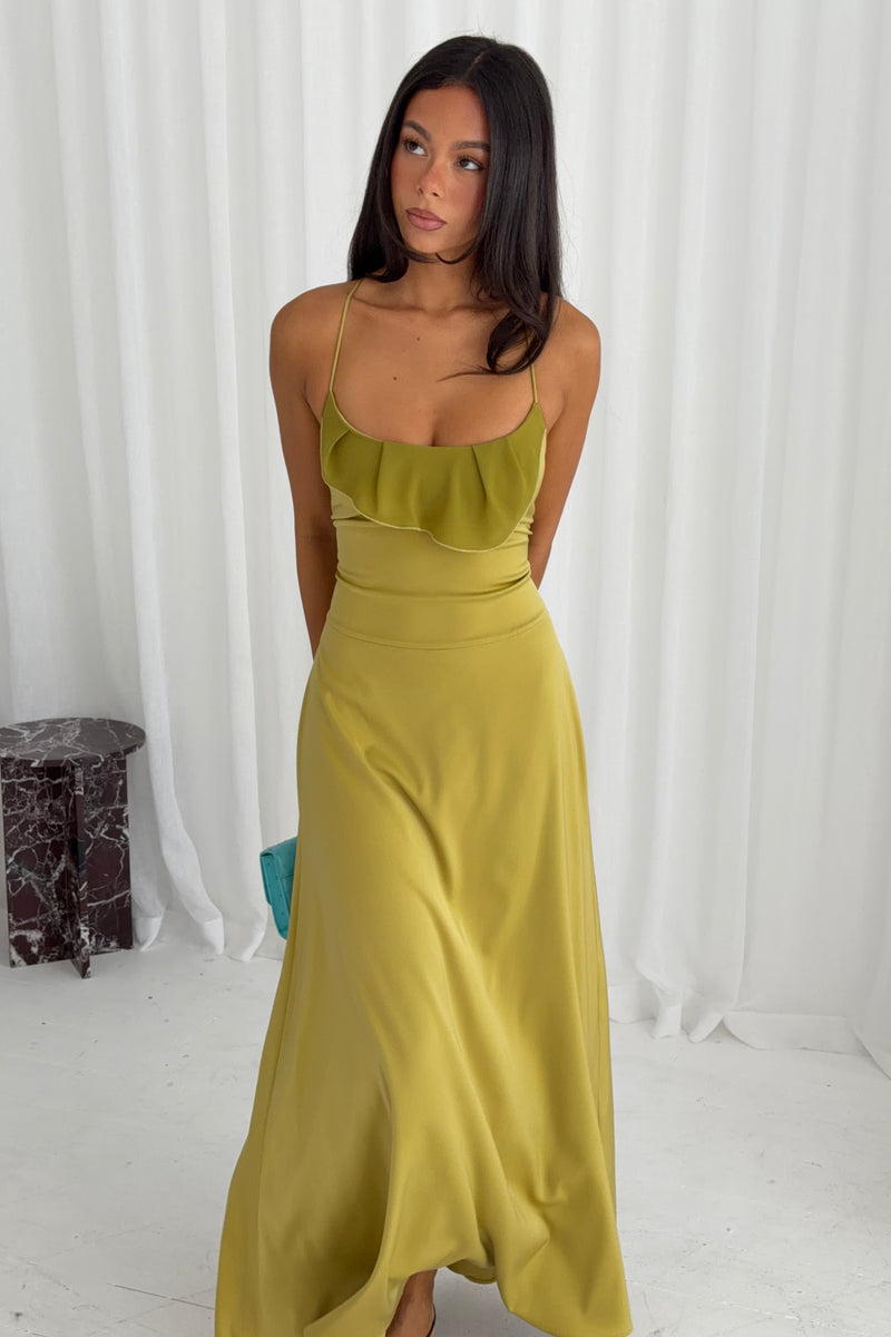 Frill Backless Maxi Dress | Emerald