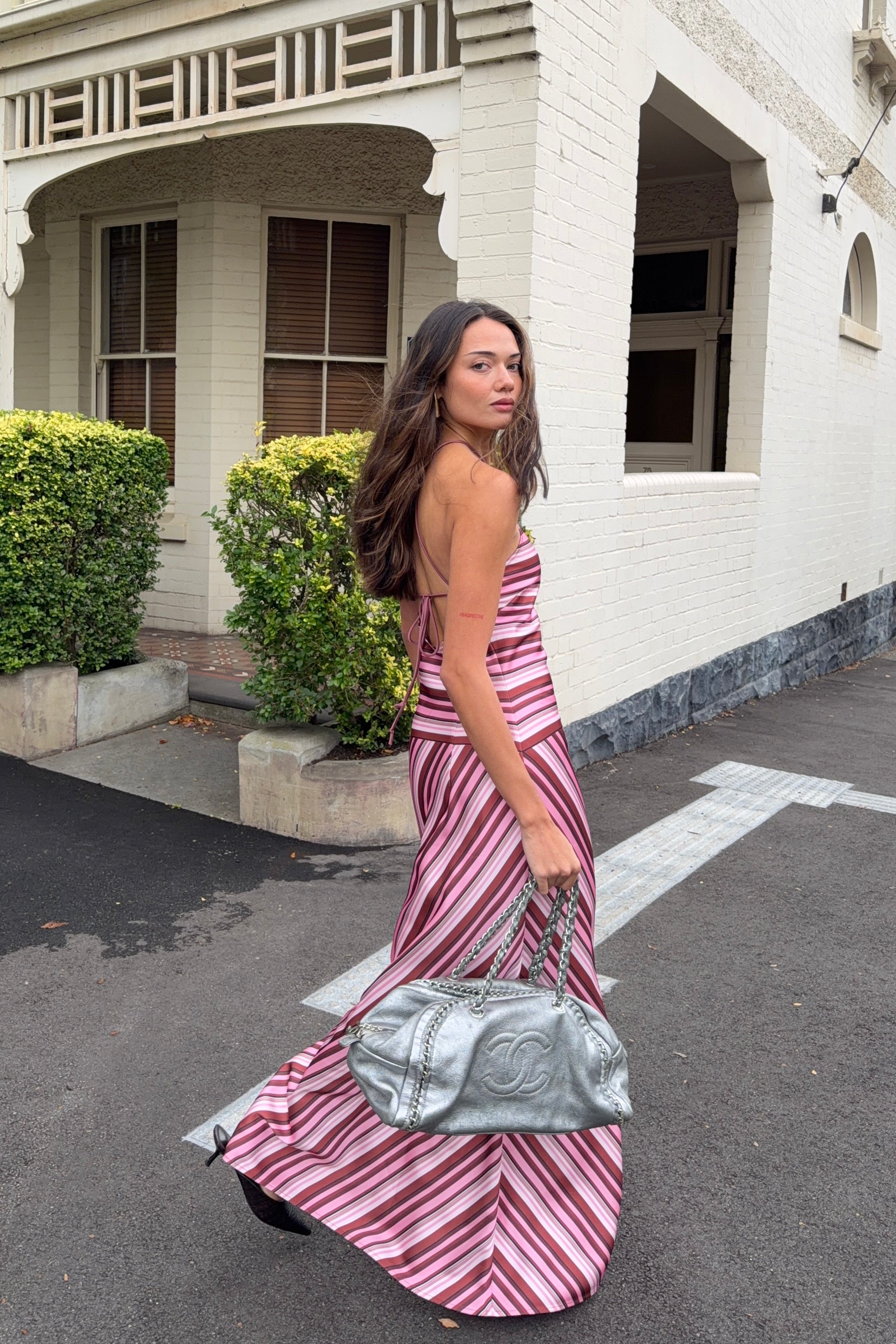 Halter Maxi Dress | Magenta Stripe