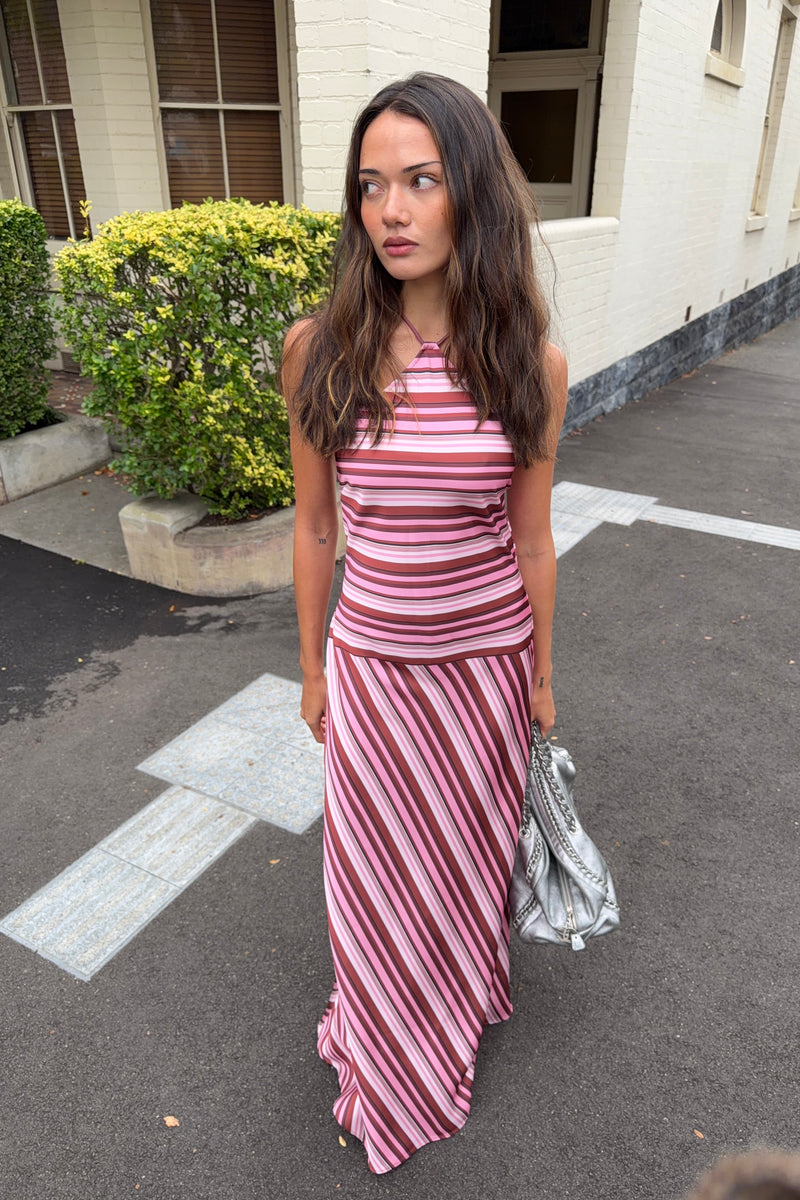 Halter Maxi Dress | Magenta Stripe