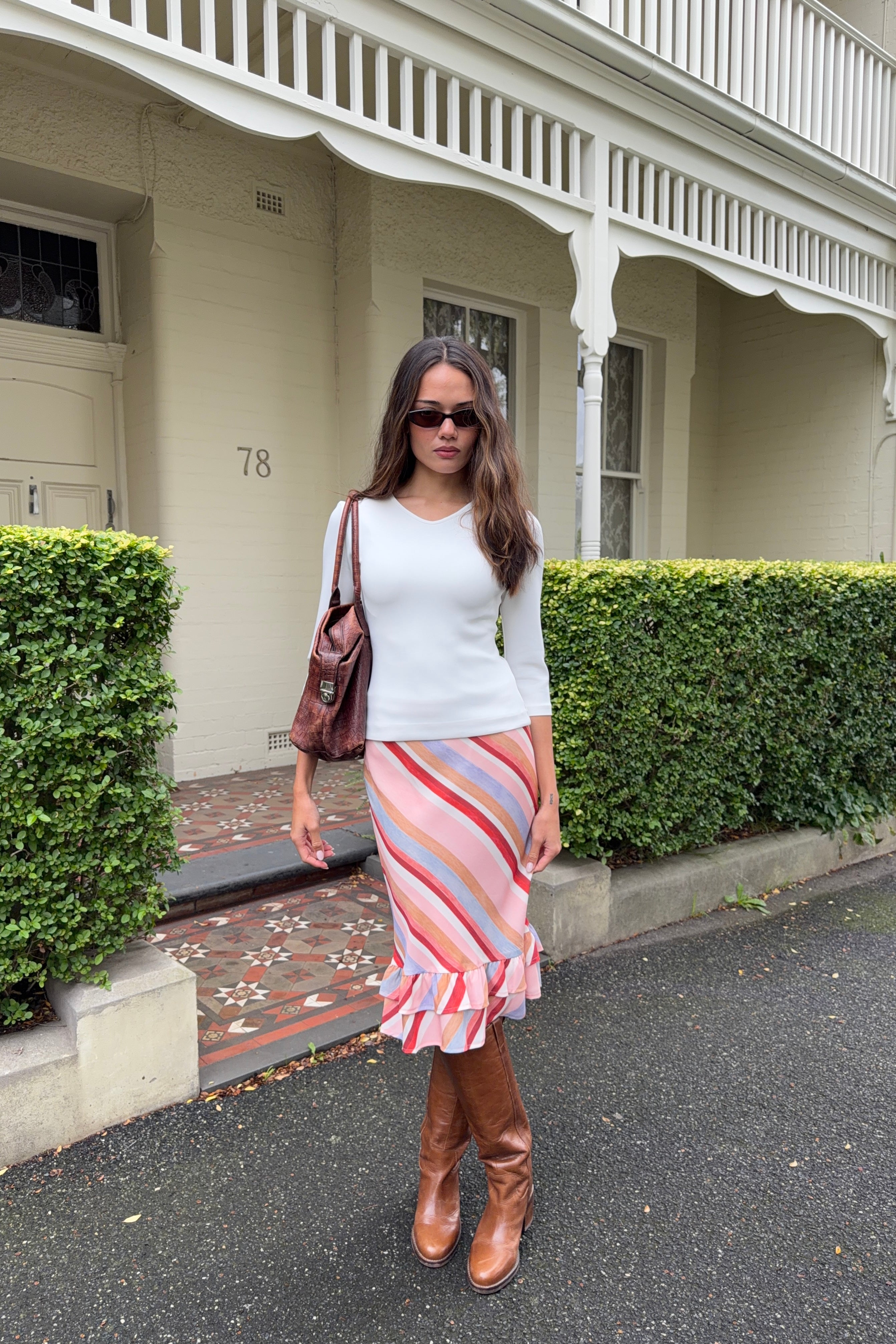 Frill Midi Skirt | Blush Stripe