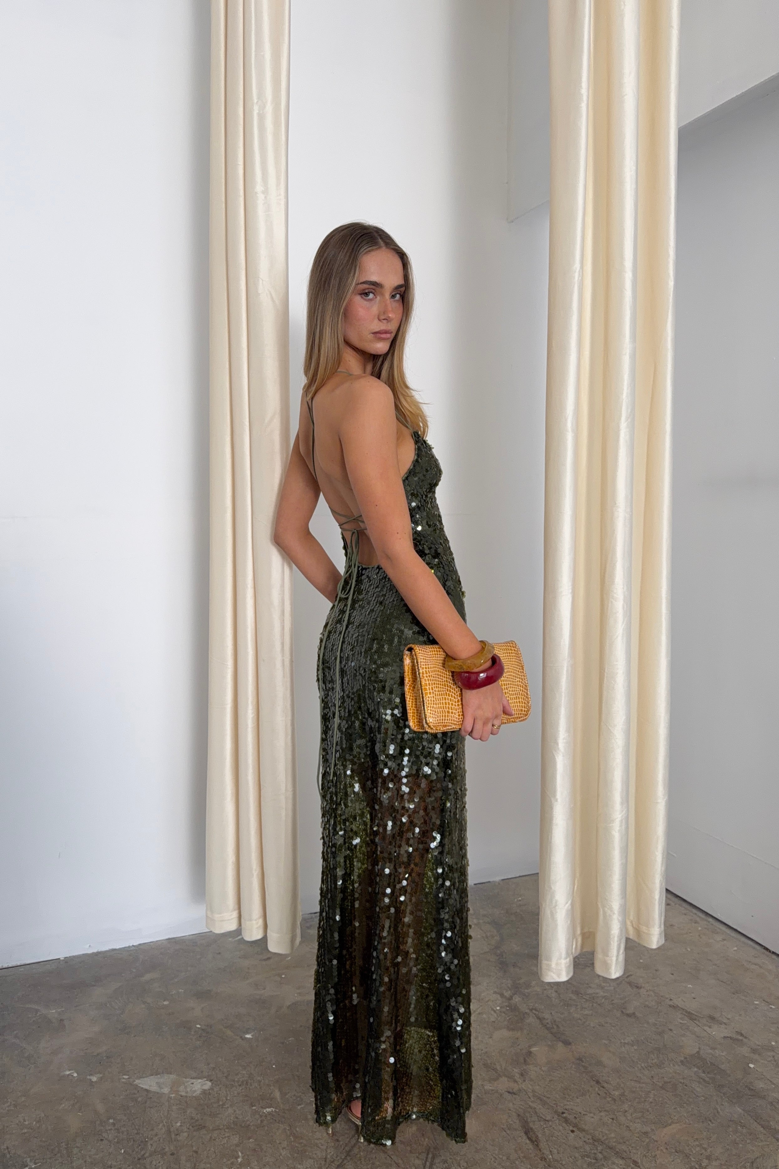 Backless Gown | Forest Green Sequin