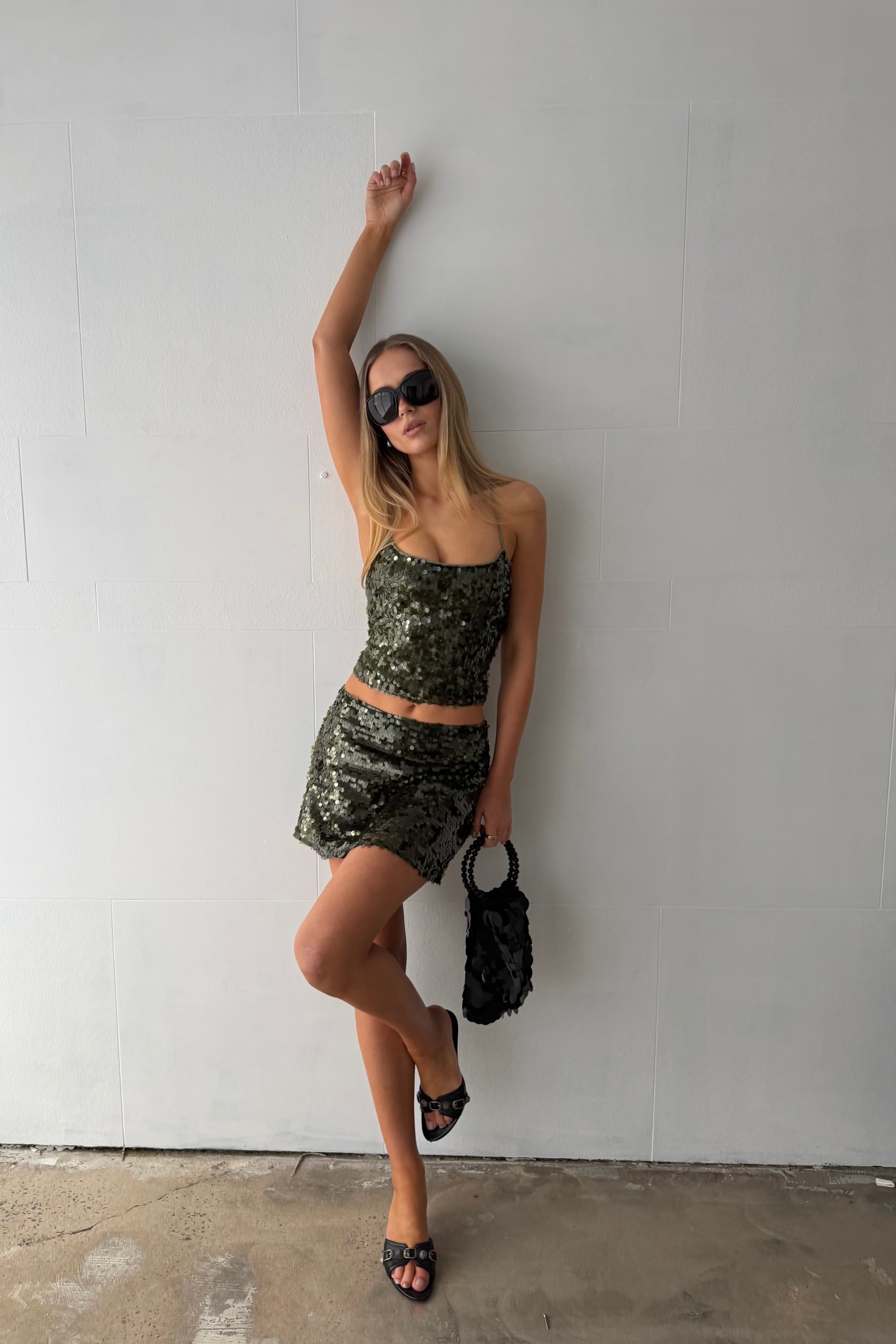 Clara Skirt | Forest Green Sequin