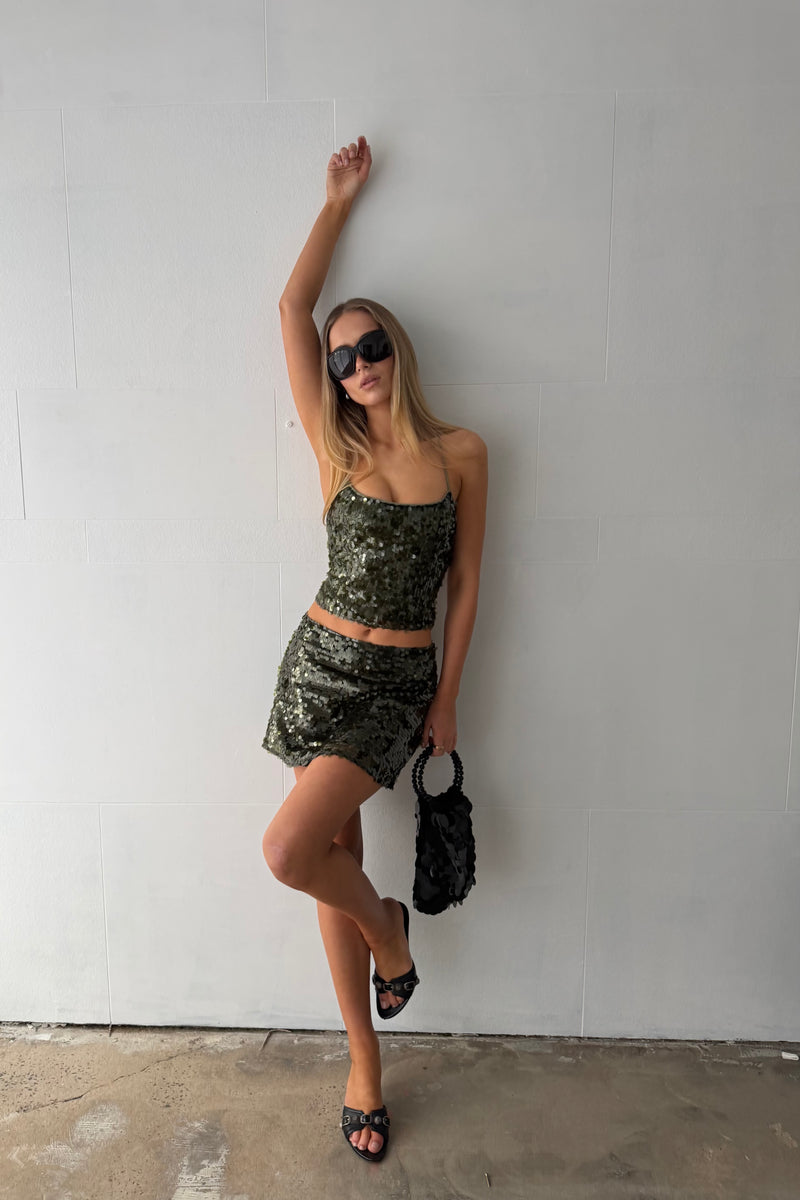 Clara Skirt | Forest Green Sequin