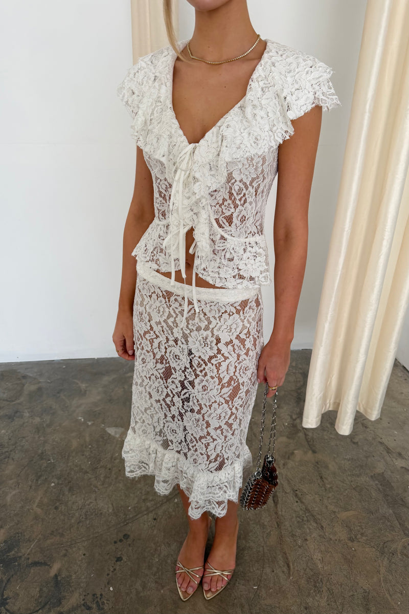 Frill Midi Skirt | White Lace