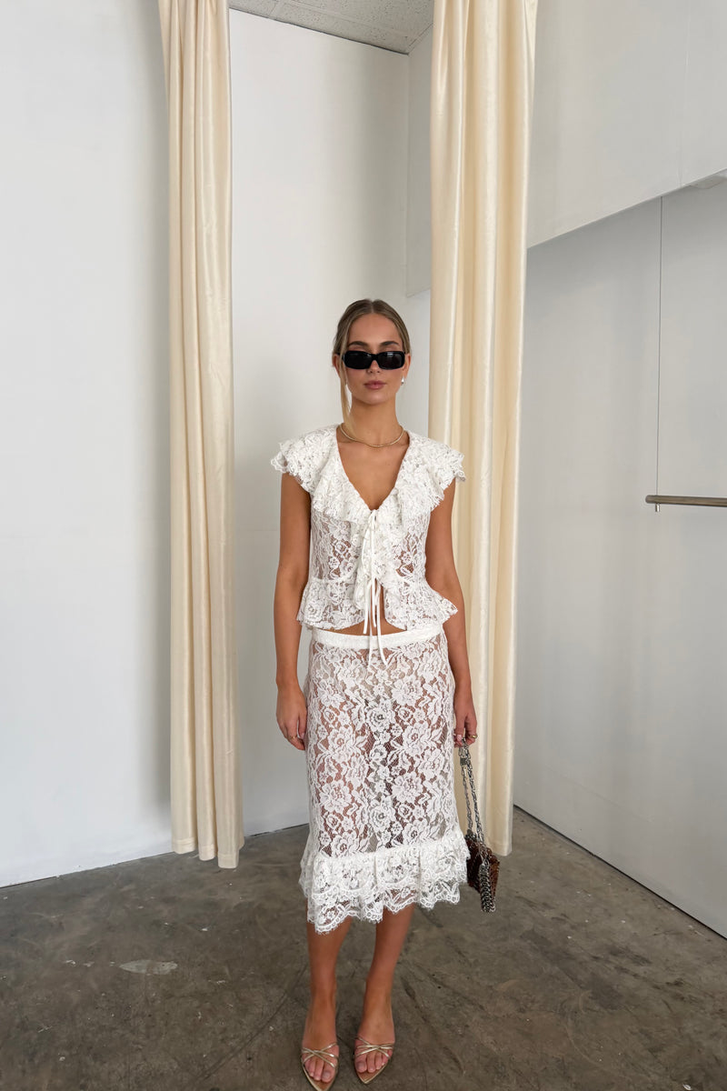 Frill Midi Skirt | White Lace
